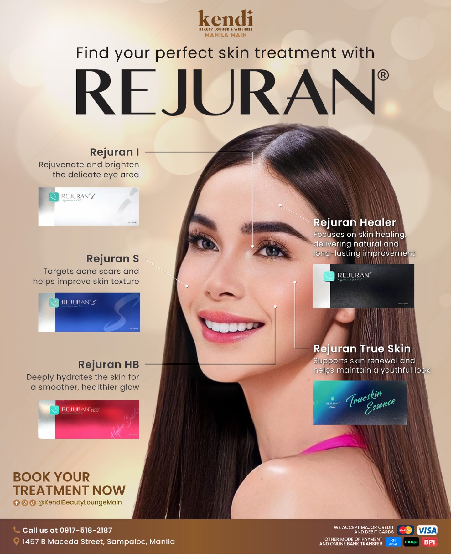 Kendi Beauty Lounge & Wellness MAIN Facebook ad: REJURAN Treatment is now available at Kendi Beauty…