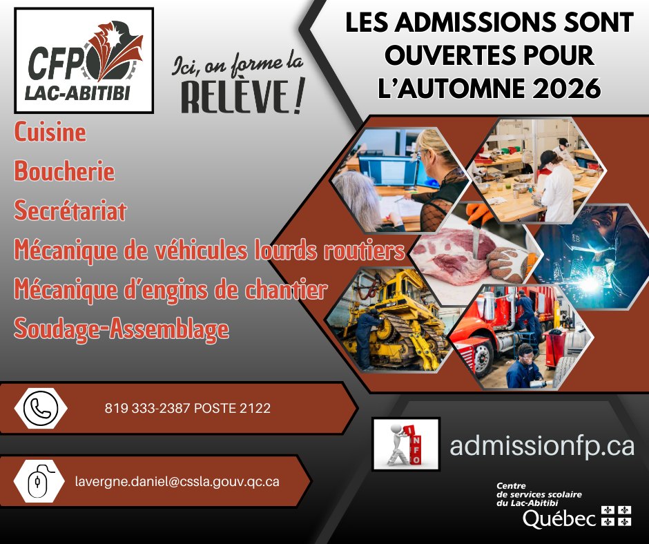 Centre de formation professionnelle Lac-Abitibi - CFPLA Facebook ad: En 2026, vise une carrière à la hauteur…