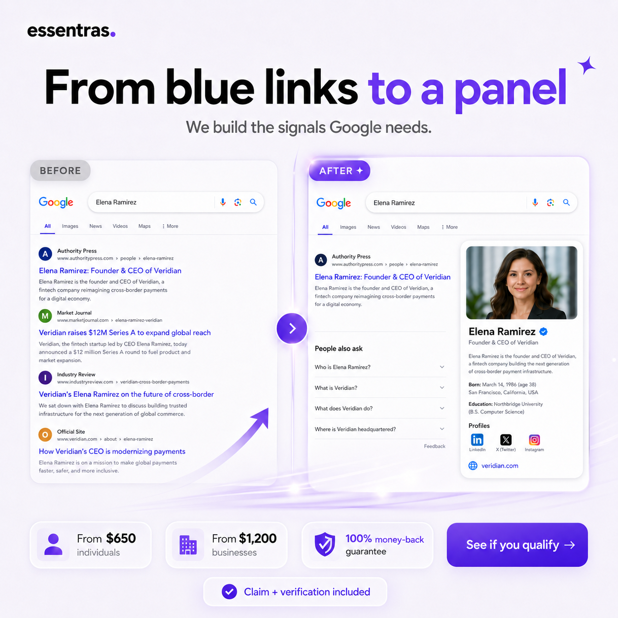 Essentras Facebook ad: Own your Google Knowledge Panel