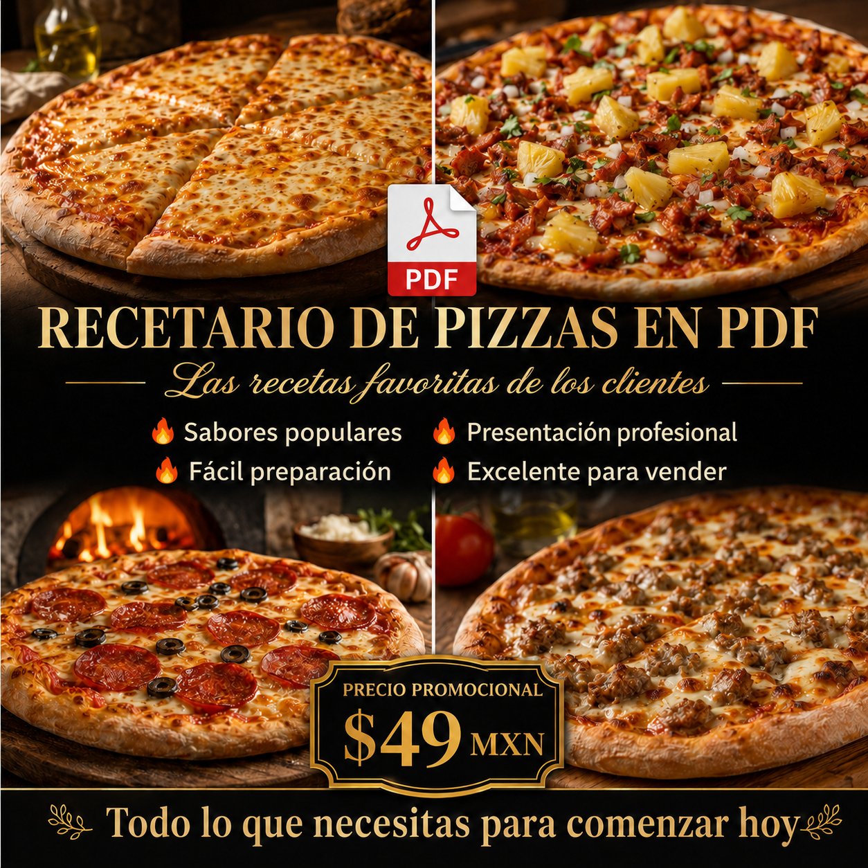 Recetas con Sazón Facebook ad: ¡Recetario PIZZAS ARTESANALES GOURMET en formato PDF!