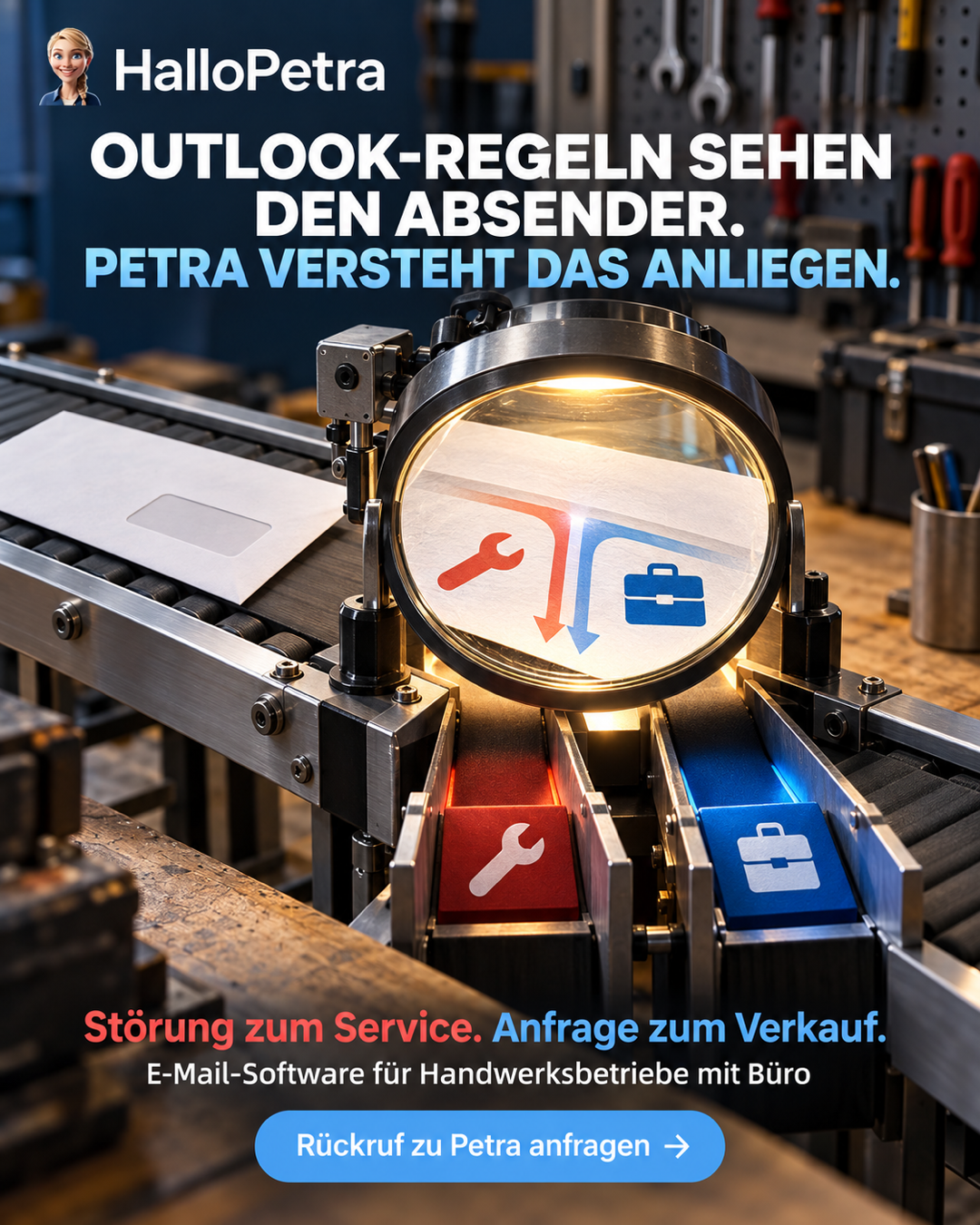 HalloPetra.de Facebook ad: Anliegen statt Absender.