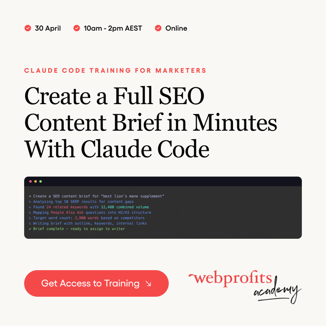 Webprofits Facebook ad: Claude Code Training | Live Half-Day | 30 April