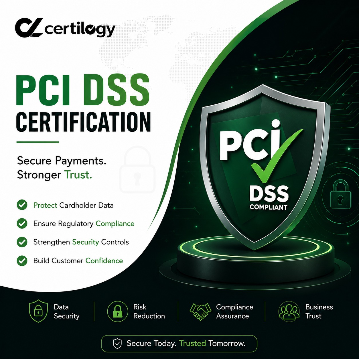 Certilogy Facebook ad: Secure Payments. Build Trust. Get PCI DSS Certified Today!