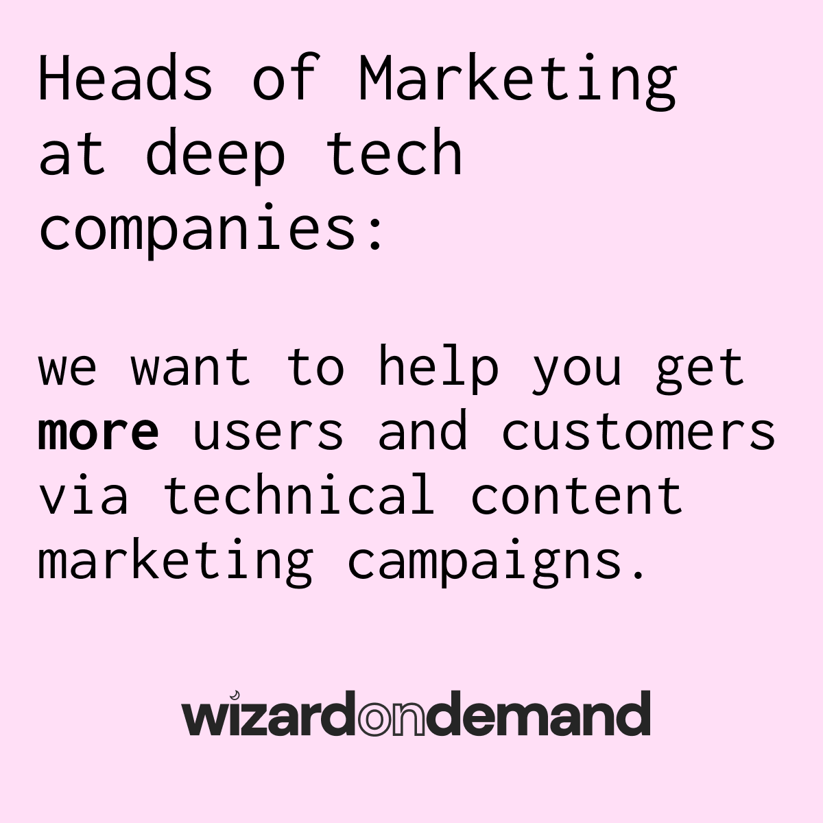 Wizard on Demand Facebook ad: Learn more about technical content marketing services