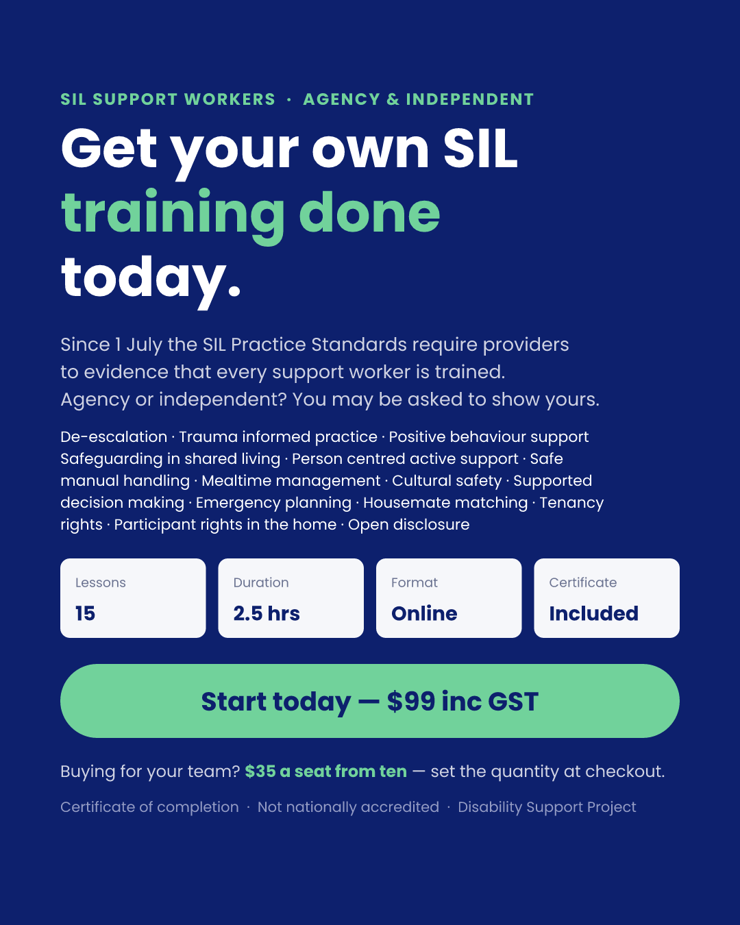 Disability Support Project Facebook ad: Get your SIL training sorted