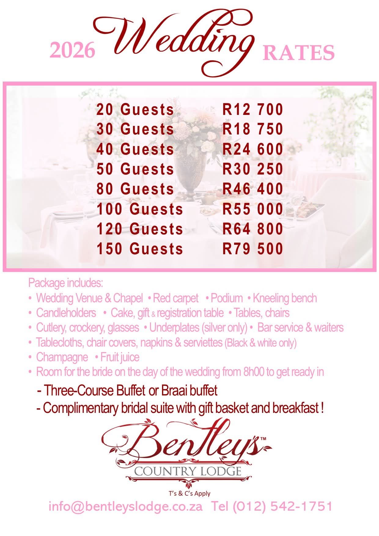 Bentley's Country Lodge Facebook ad: Dear Mr & Mrs to be.