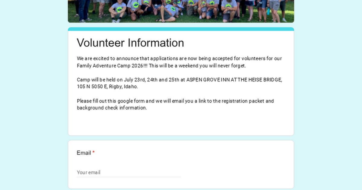 Camp Hayden Facebook ad: Volunteer Information