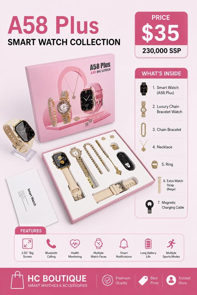 Hc Boutique Facebook ad: SMART WATCHES & EARBUDS AVAILABLE IN JUBA FREE…