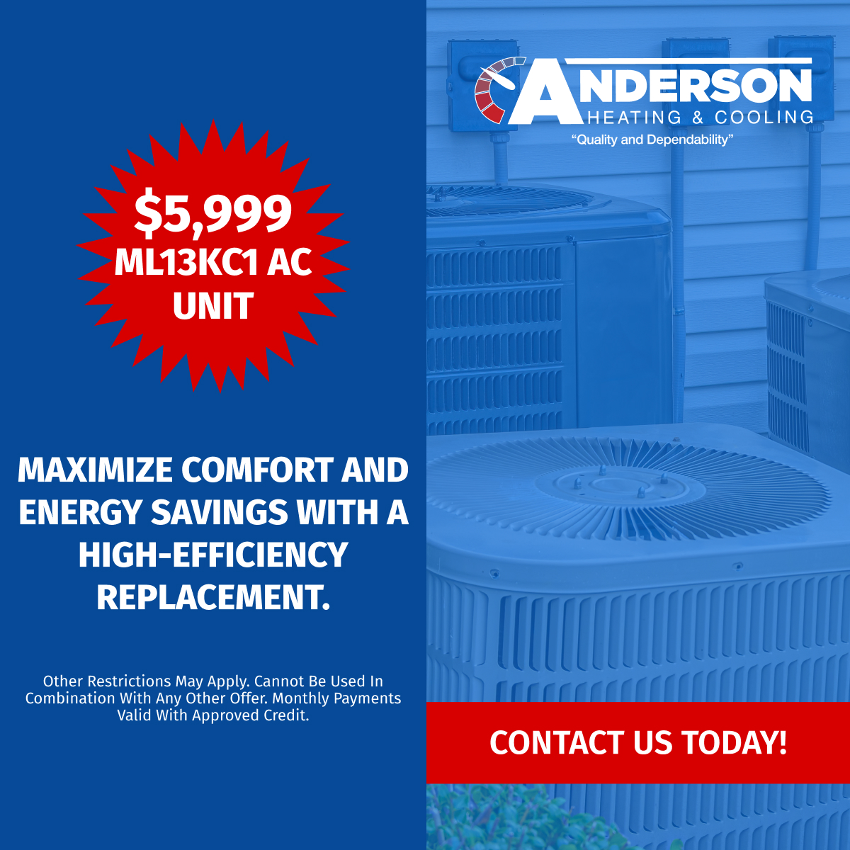 Anderson Heating & Cooling- Premier Oregon Dealer Facebook ad: Upgrade Your AC Today