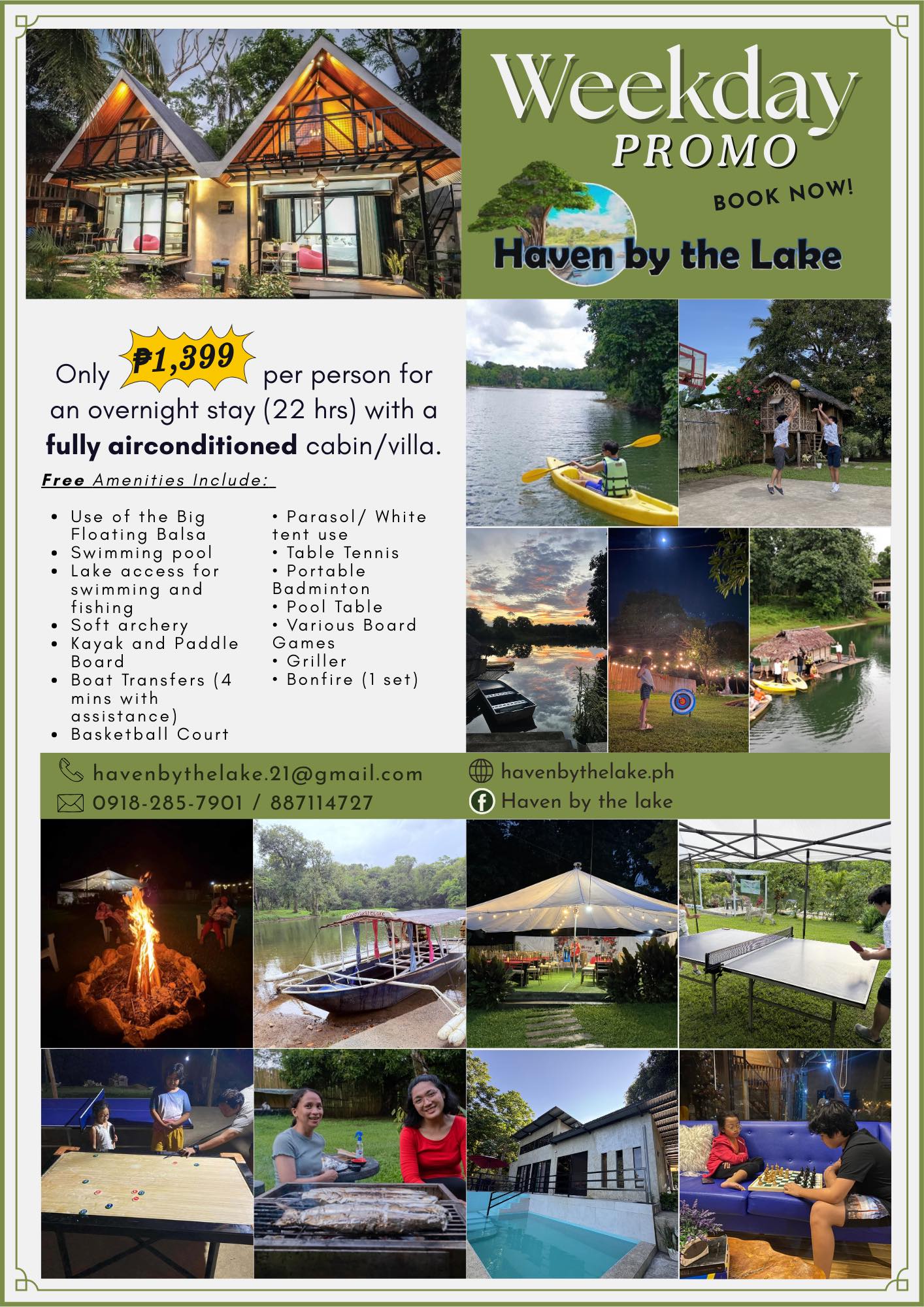 Haven by the Lake Facebook ad: A scenic GLASS HOUSE & COZY VILLAS by…