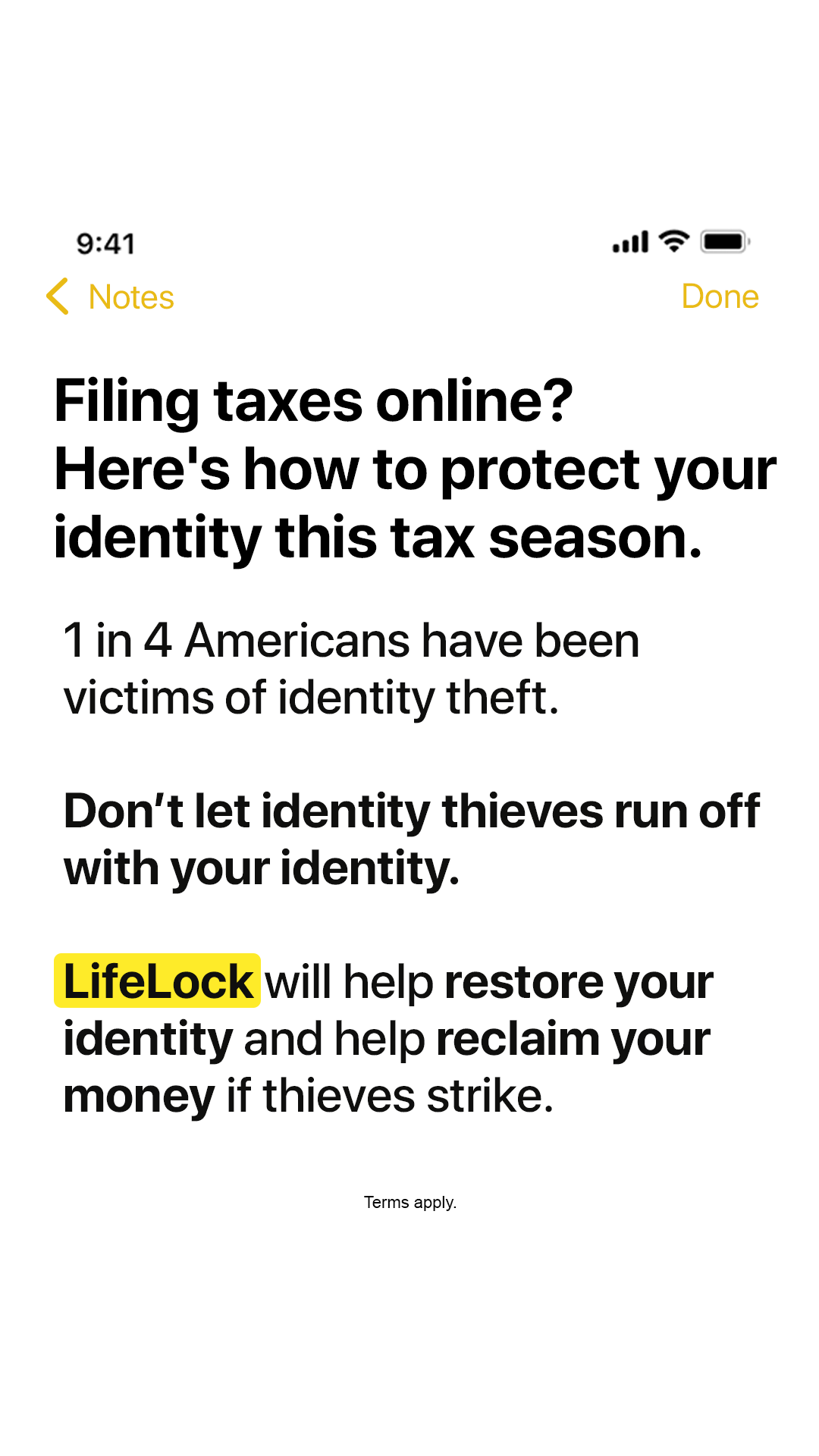 LifeLock Facebook ad