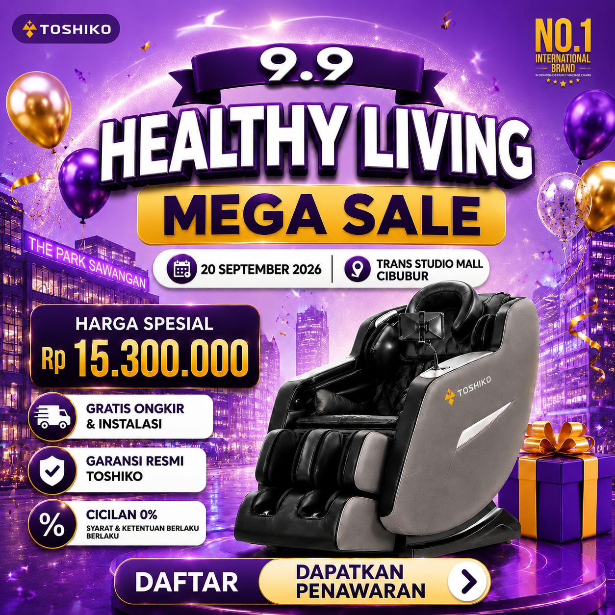 Kursi Pijat Mewah Toshiko Di Trans Studo Mall Cibubur Facebook ad: Kursi Pijat Diskon 48% Hanya Rp15.300.000 Dapatkan…