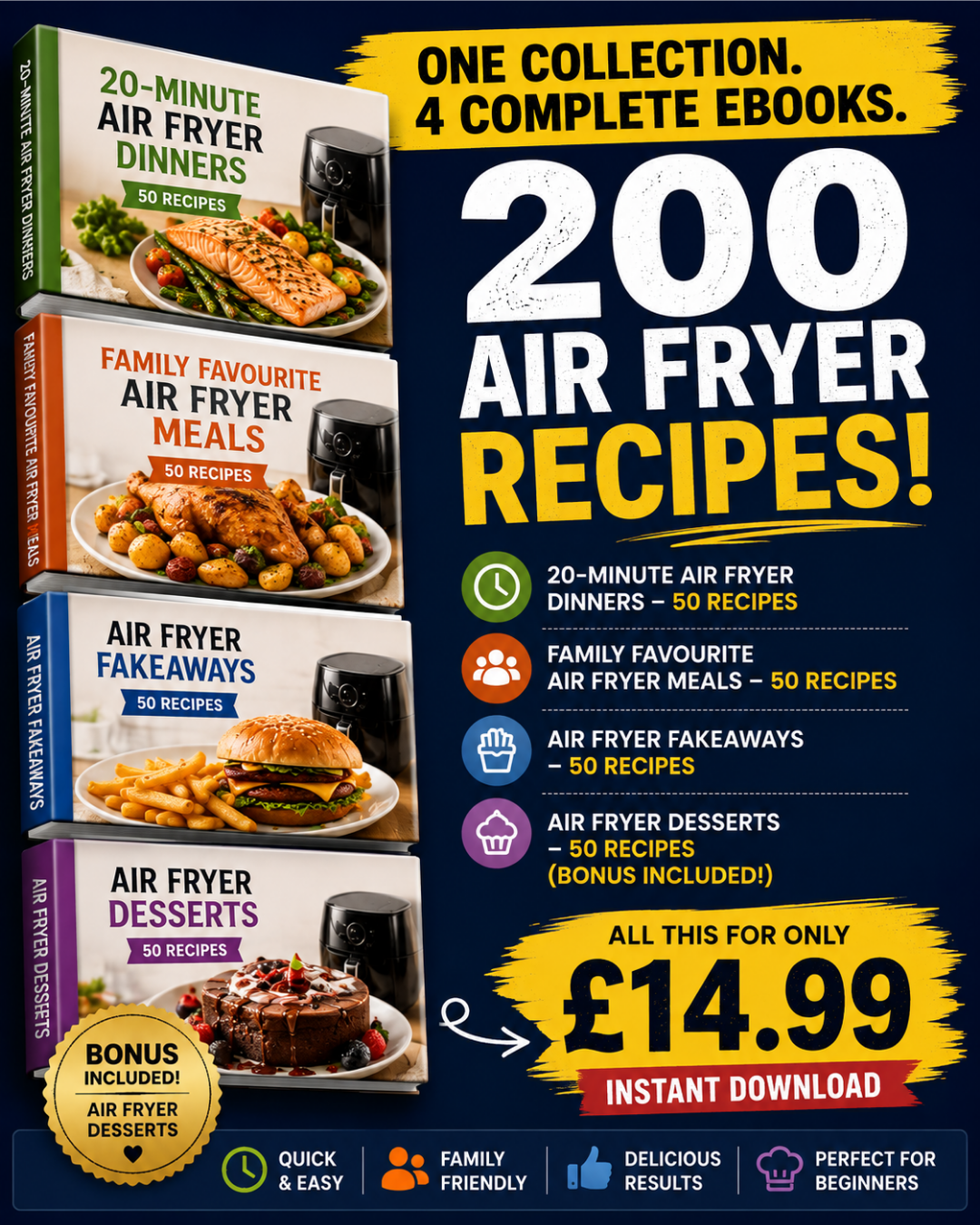Ebookium: Twoja biblioteka wiedzy Facebook ad: 200 Air Fryer recipes that the whole family will love!