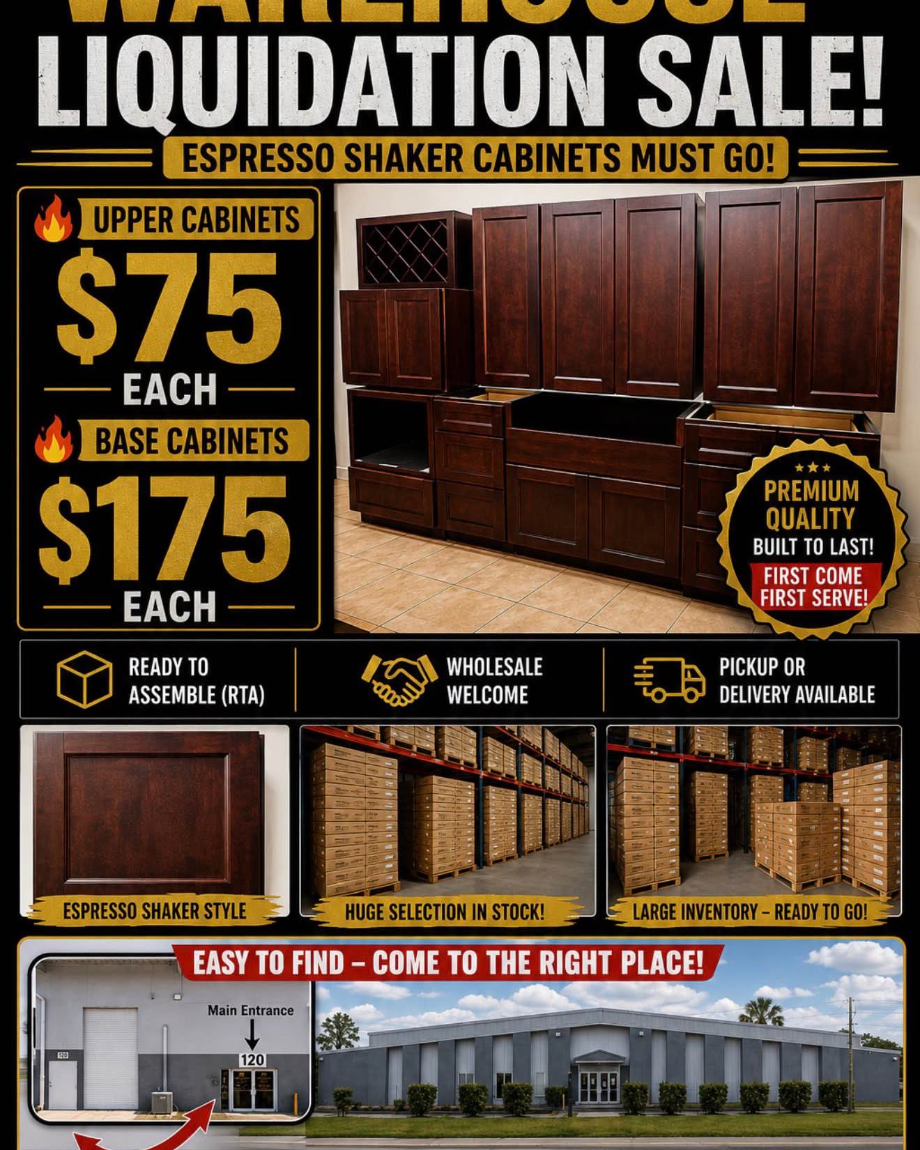 Omar Gonzalez Facebook ad: WAREHOUSE LIQUIDATION SALE KITCHEN CABINETS
