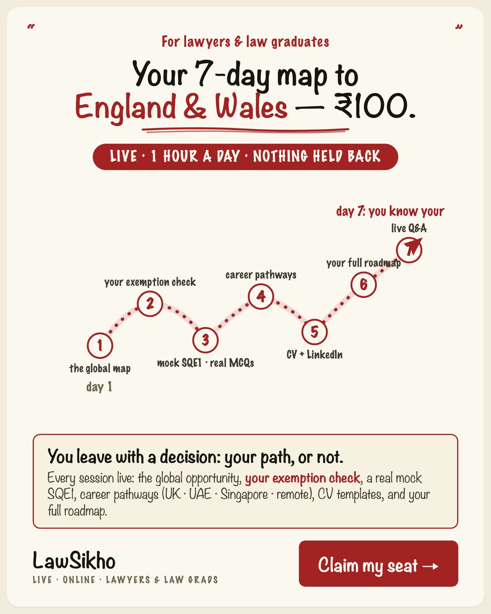 LawSikho Facebook ad: Your 7-day map to England & Wales, ₹100