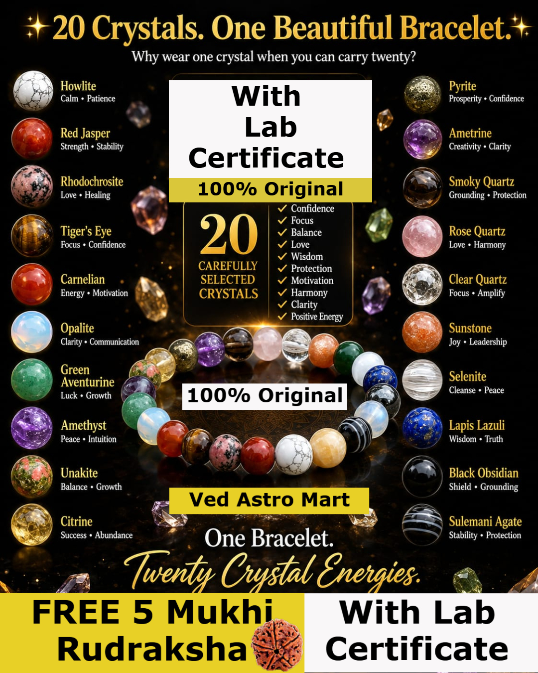VedAstro Mart Facebook ad: Get our bestselling 20 Crystal Energy Collection Bracelet…