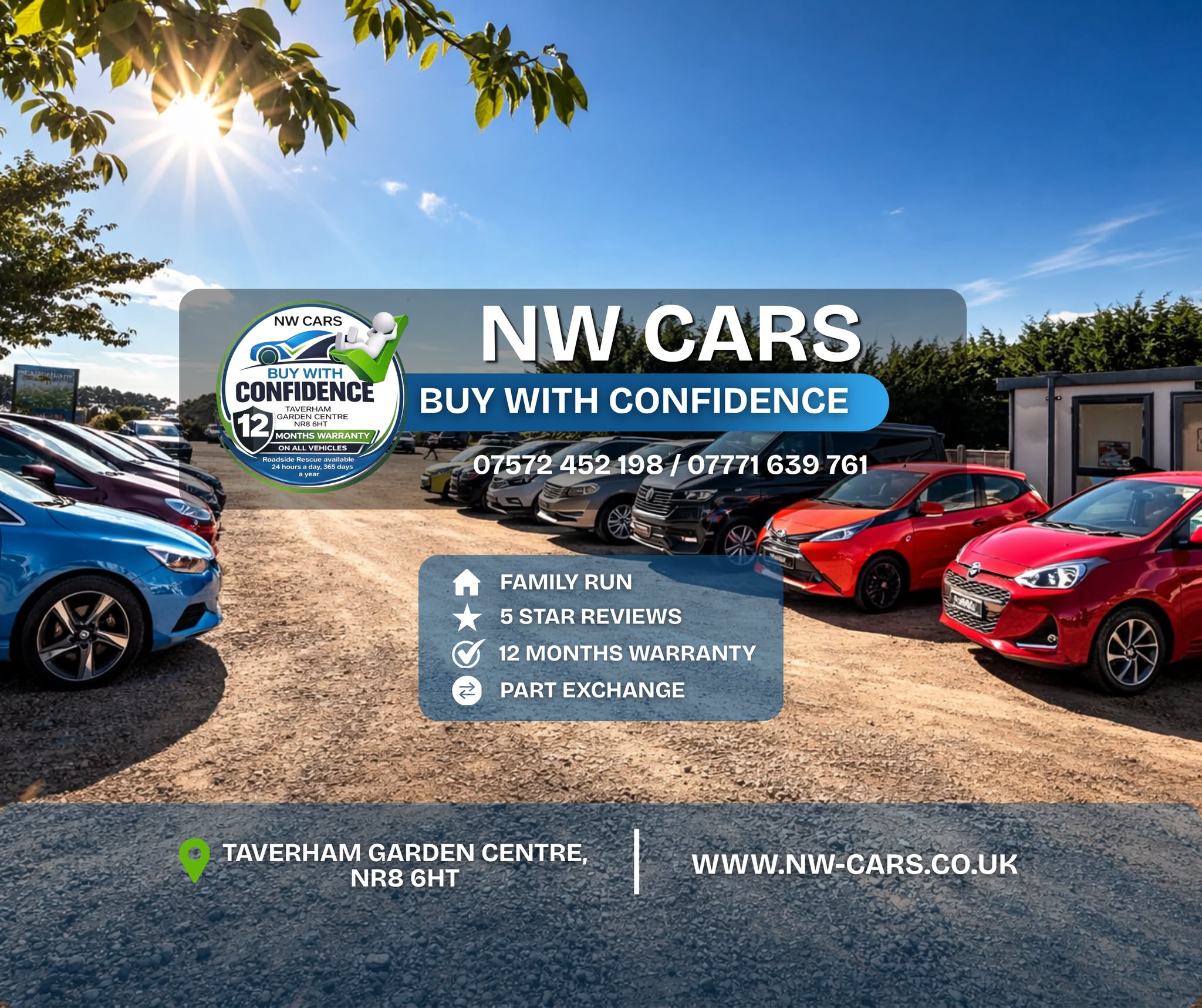 NW Cars Taverham Facebook ad: 12-month warranty included on ALL cars