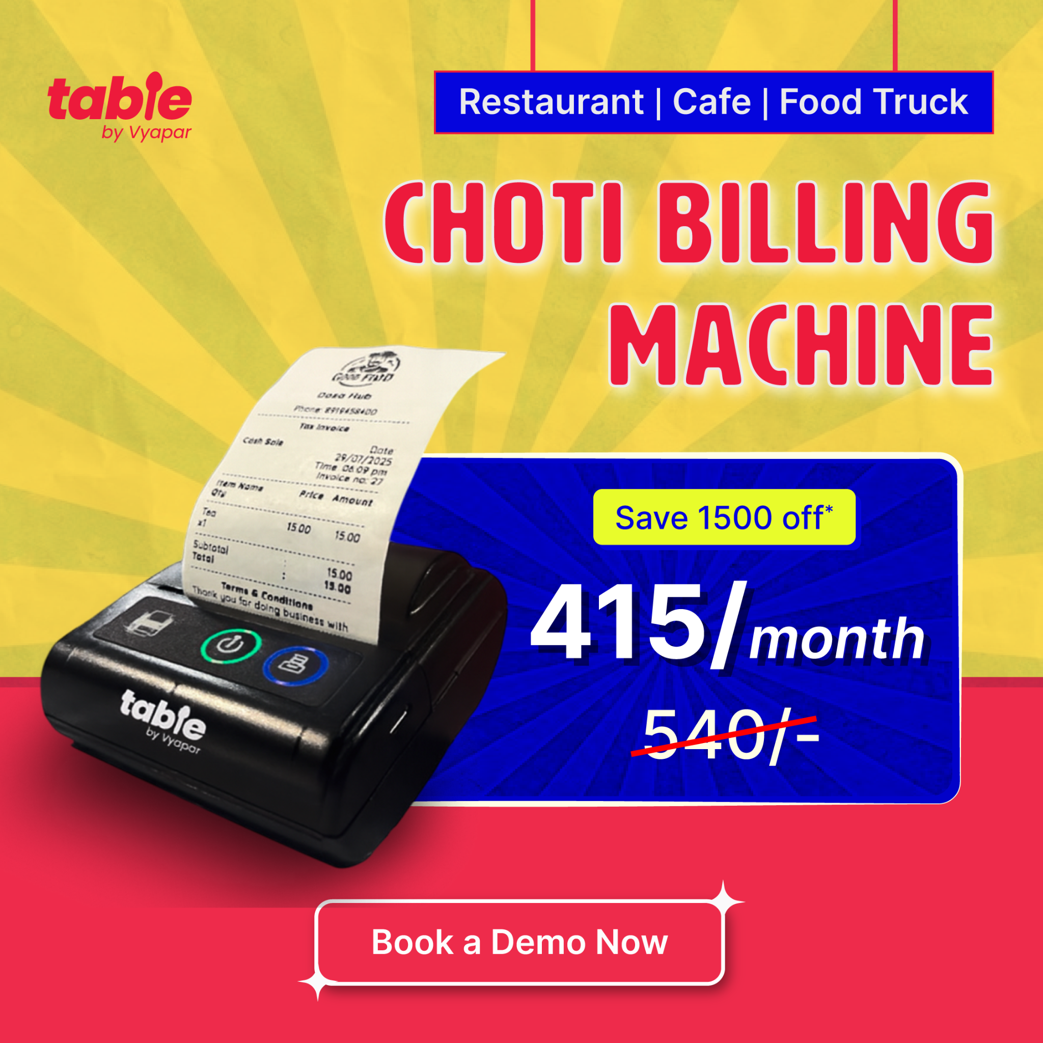 Table by Vyapar Facebook ad: AI-Powered Billing for Restaurants