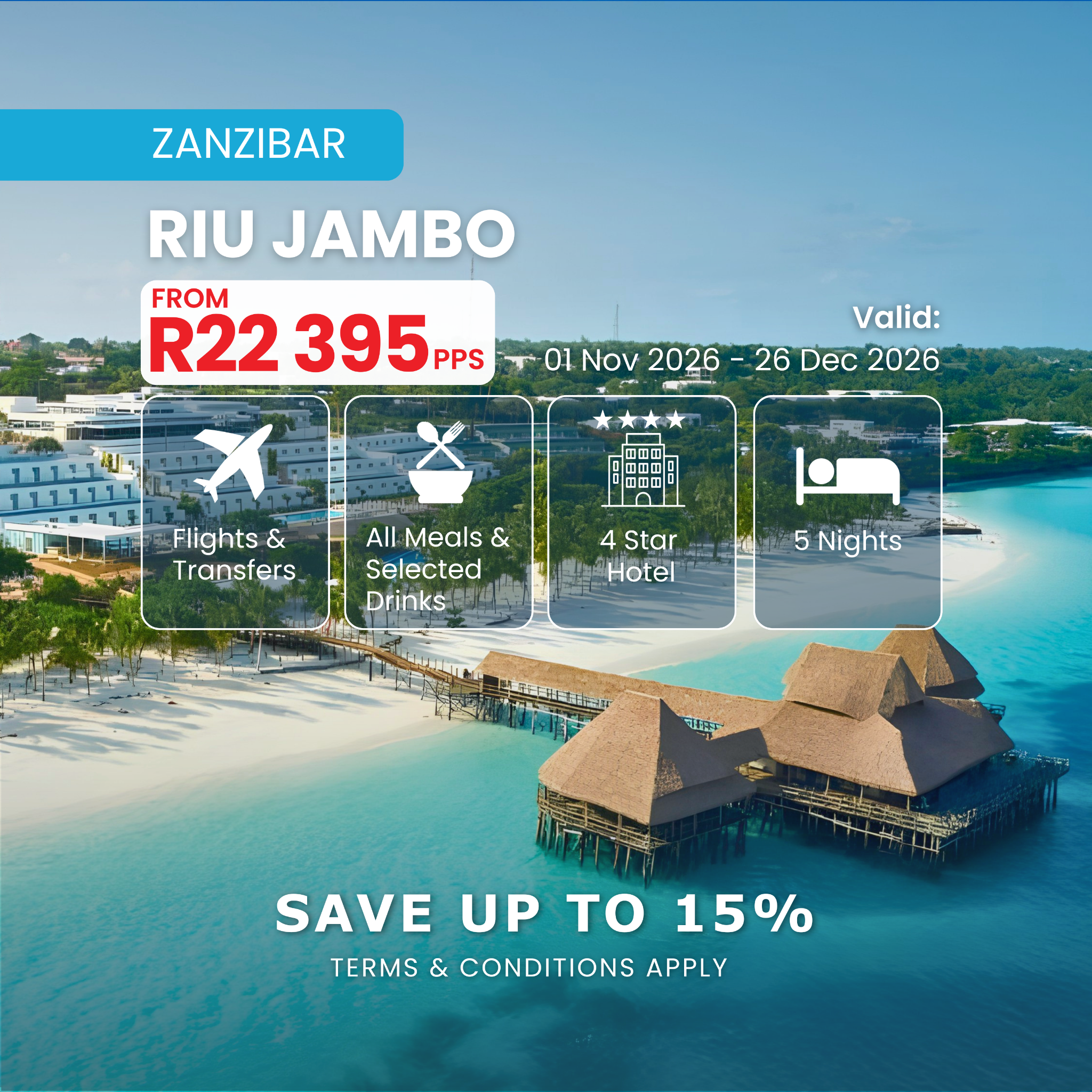 AfricaStay Holidays Facebook ad: Escape to Zanzibar, where white-sand beaches, warm…