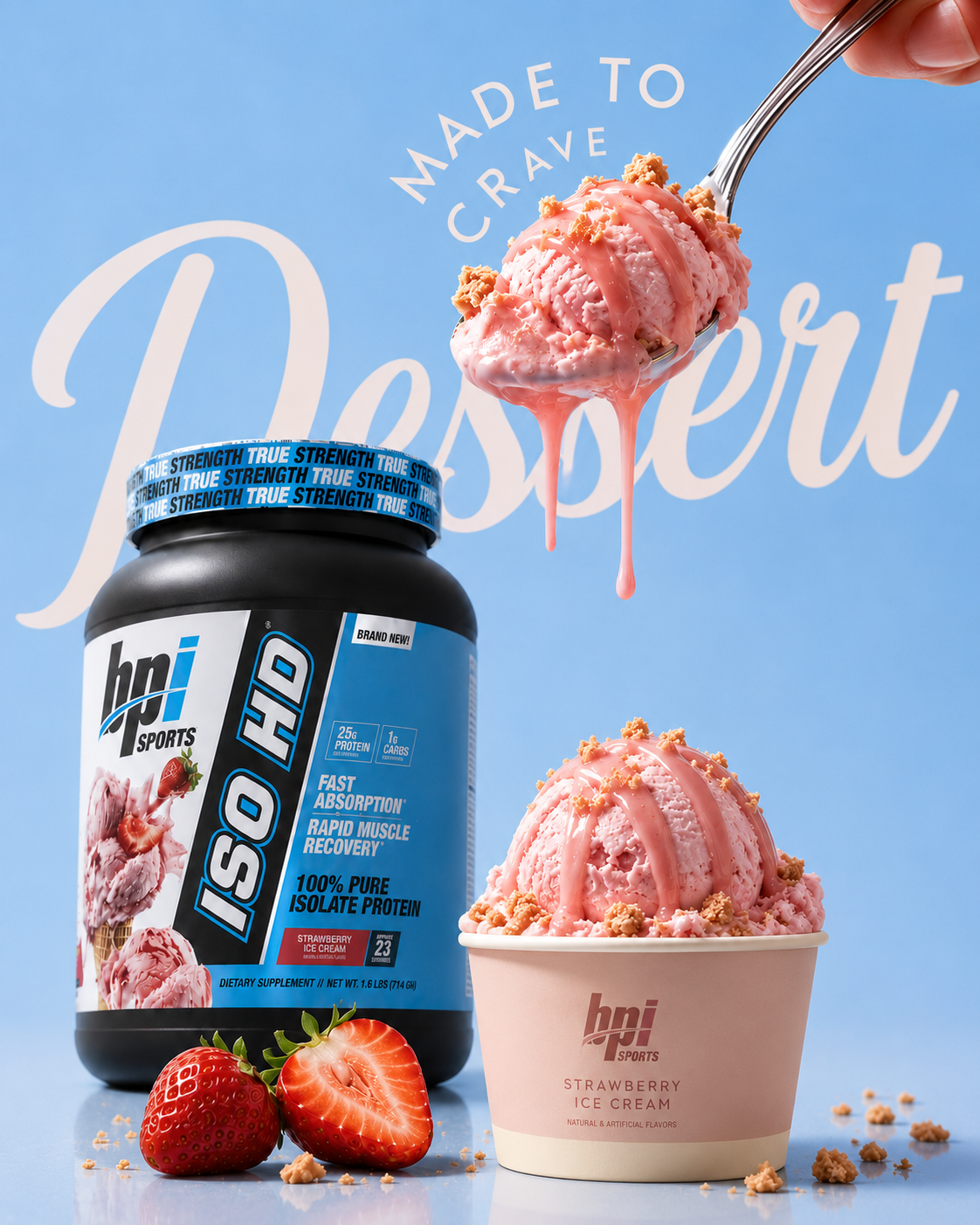 BPI Sports Facebook ad: Protein That Tastes Like Dessert