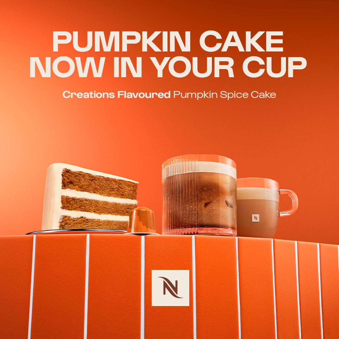 Nespresso Facebook ad: Warm spice, cold comfort. Try Pumpkin Spice Cake today.