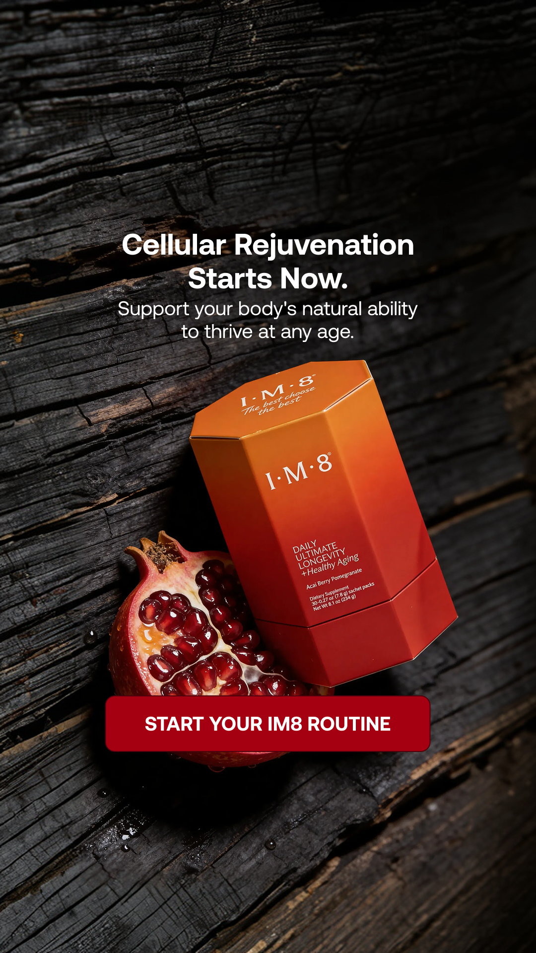 IM8 Global Facebook ad: Aging is Natural. Slowing Down Doesn't Have To Be.