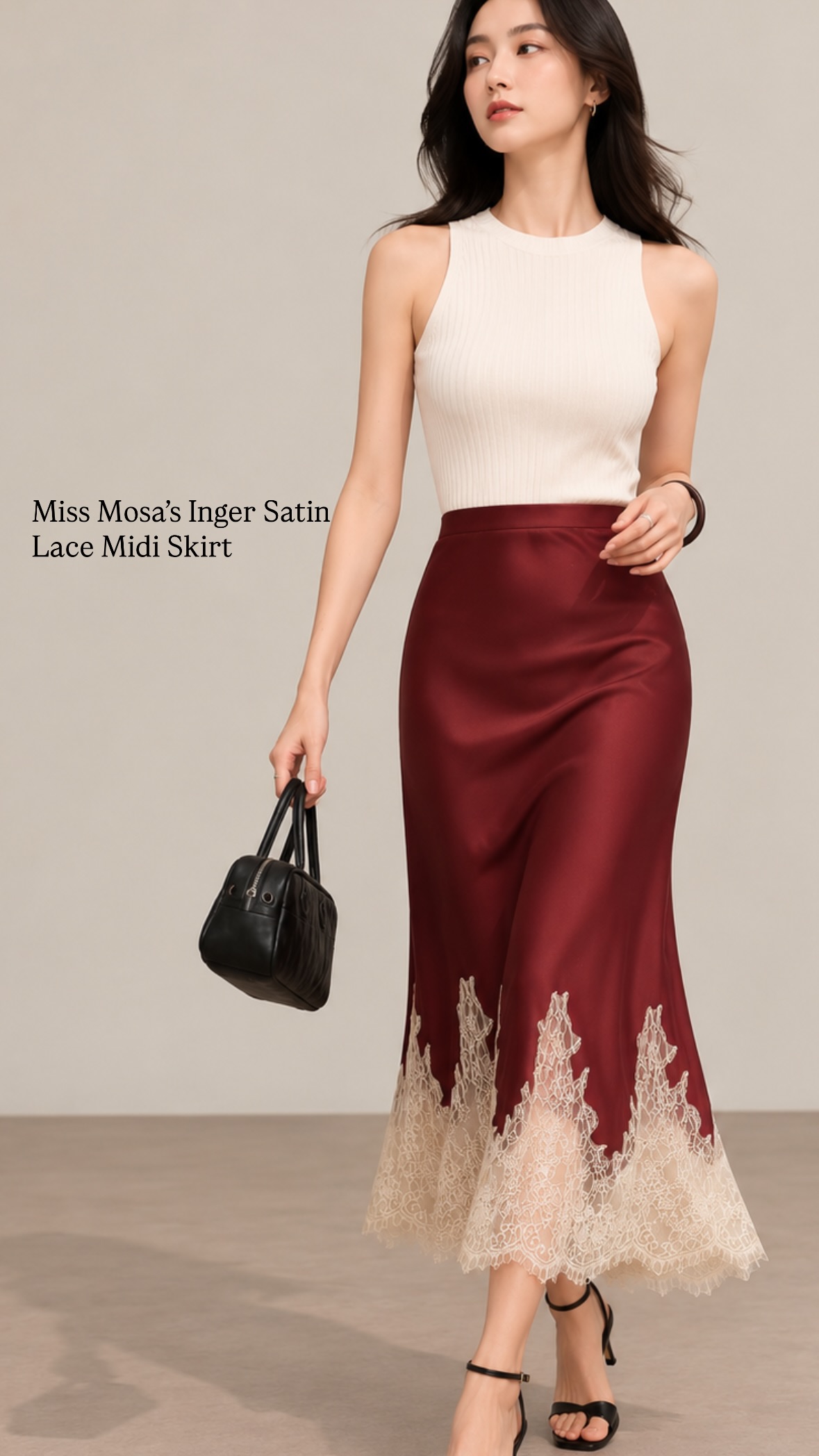 Miss Mosa By Akanksha Facebook ad: Miss Mosa’s Inger Satin Lace Midi Skirt