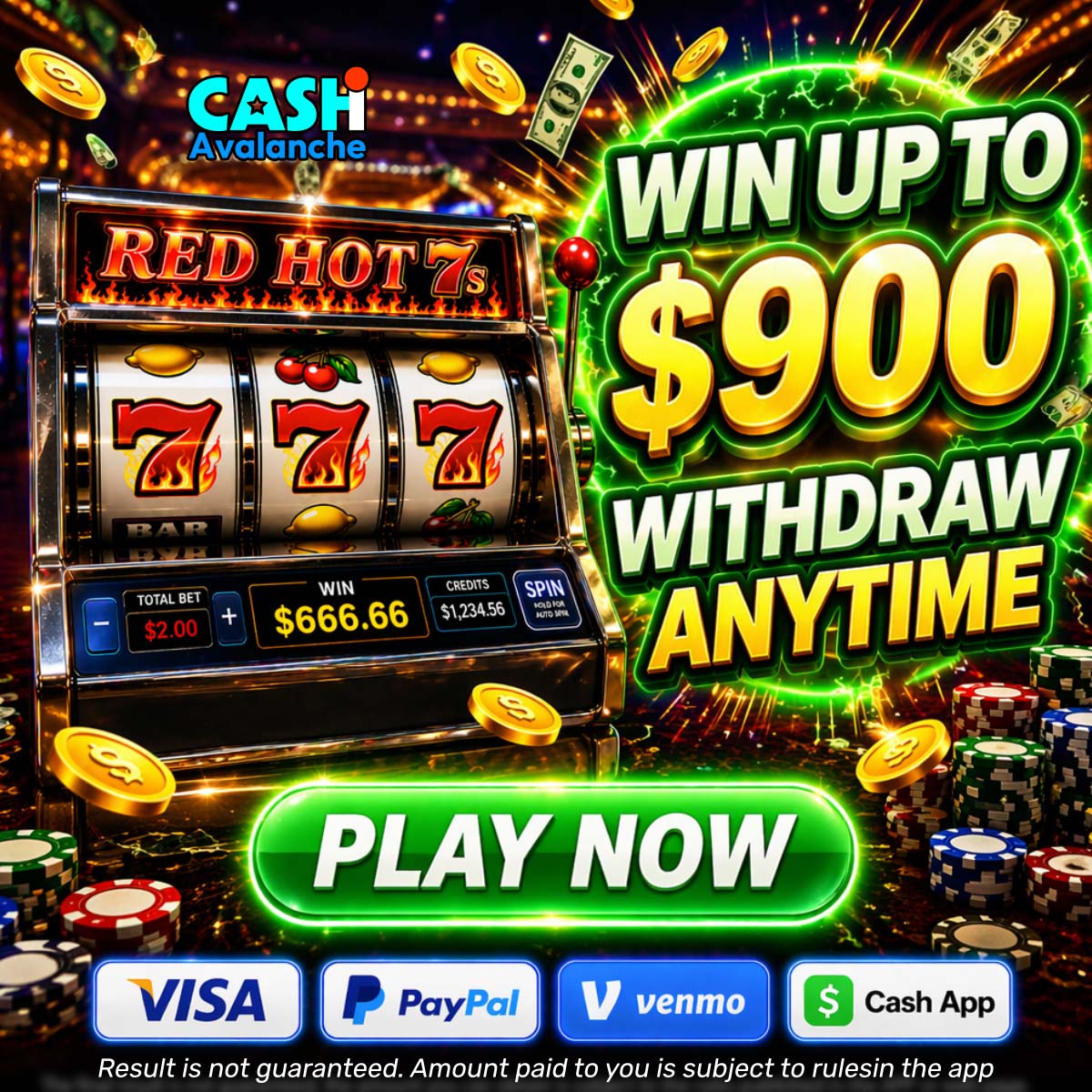 Cash Avalanche Casino Facebook ad: Download Now