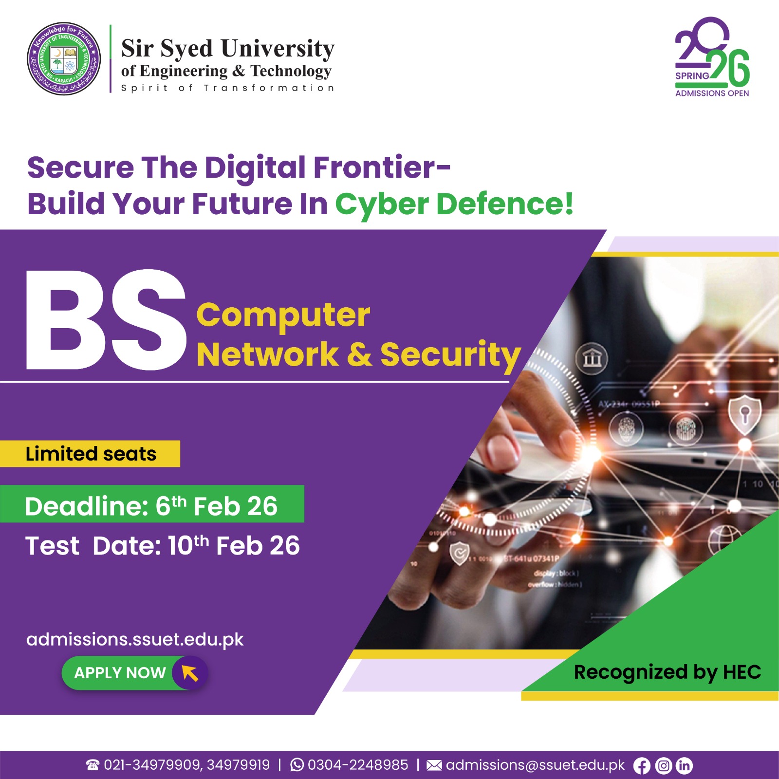 SSUET - Sir Syed University of Engineering & Technology Facebook ad: Round 2 Admissions are open for BS Cloud…