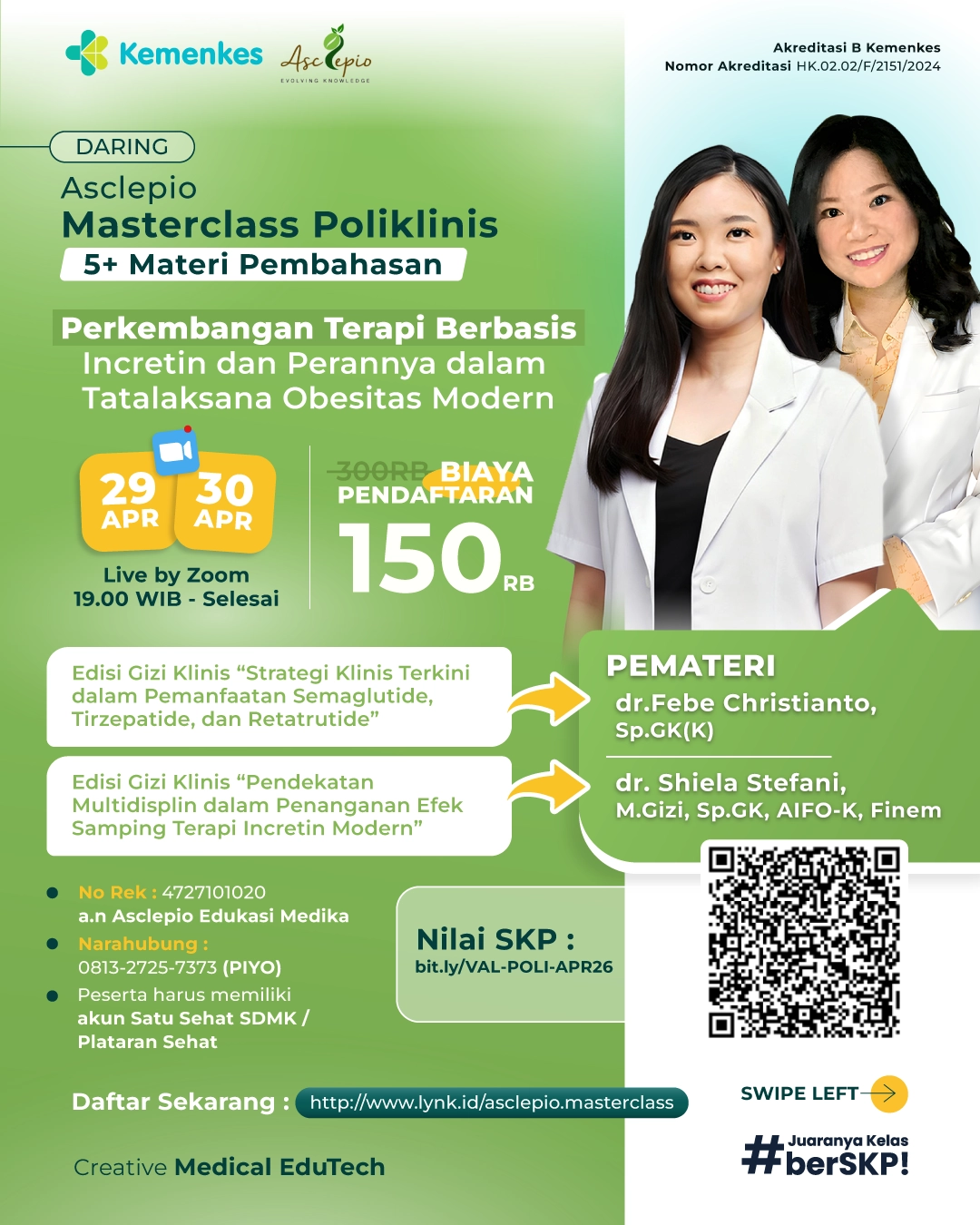 Asclepio Masterclass Platform Kedokteran Facebook ad: Daftar Kelas Sekarang.