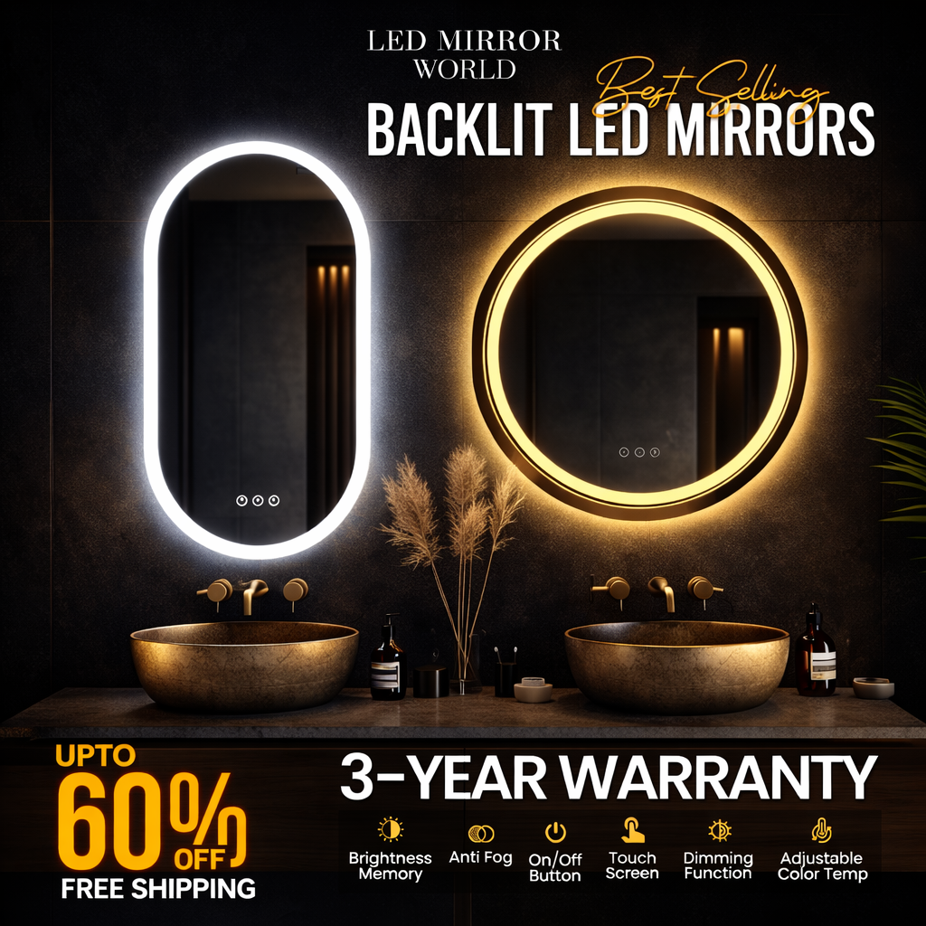 LED Mirror World UK Facebook ad: Latest Smart Touch-Control & Anti-Fog LED Mirrors