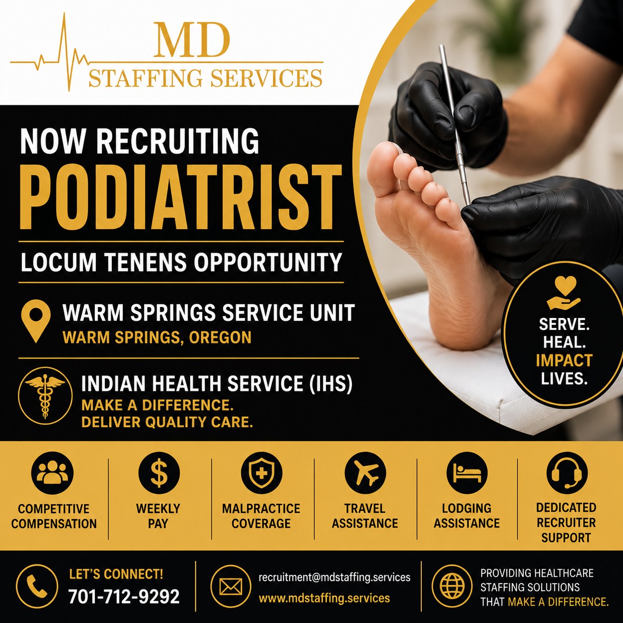 MD Staffing Services Facebook ad: Now Hiring: Locum Podiatrist, Warm Springs, Oregon!