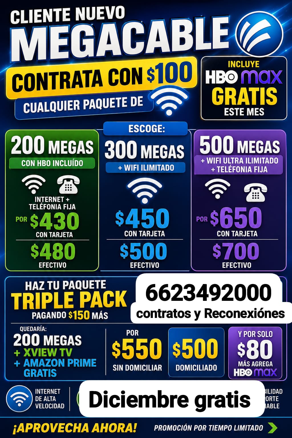 Contratos y Reactivación es Mega Facebook ad: tu paquete con HBO con solo $100 bono…