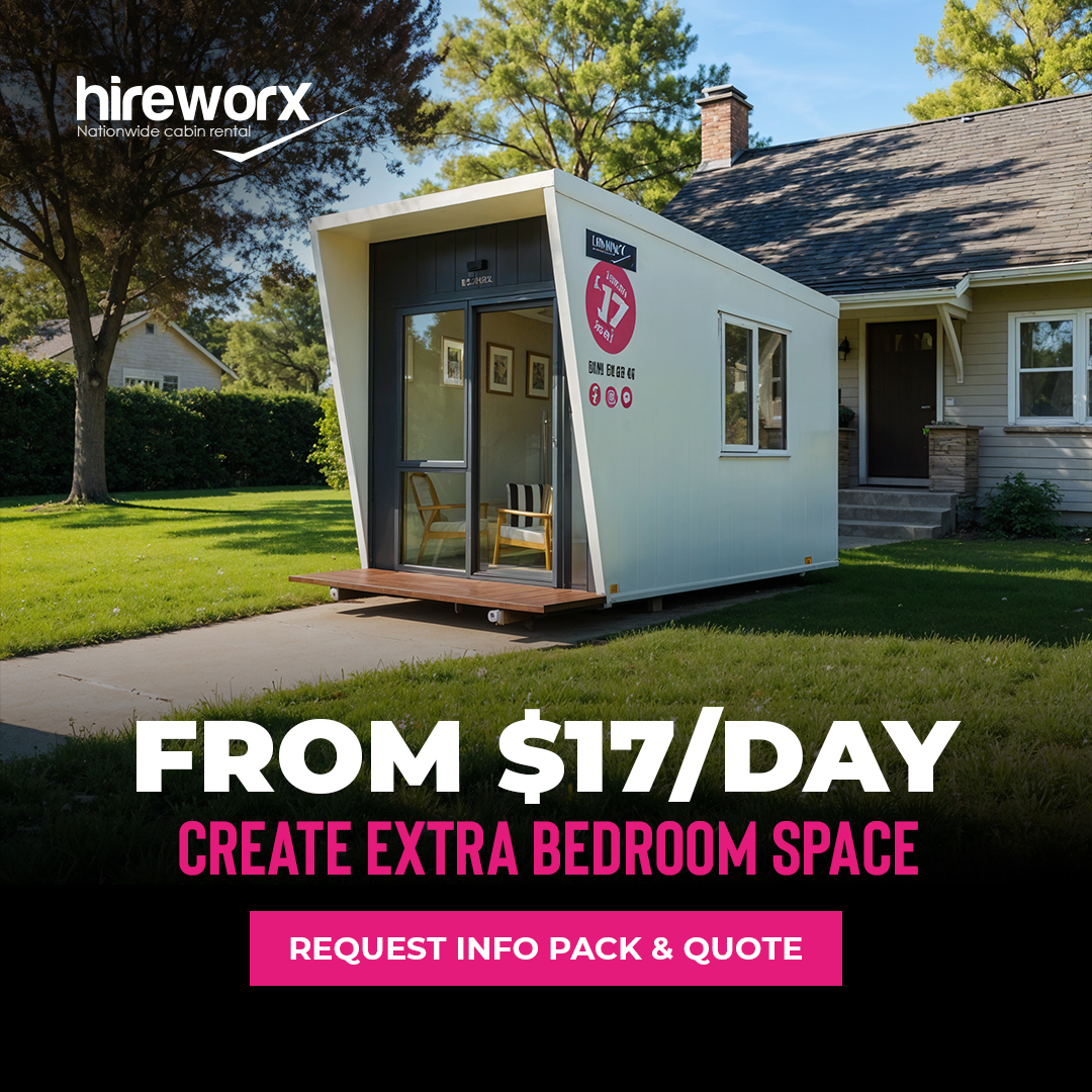 Hireworx Cabins Facebook ad from May 6, 2026