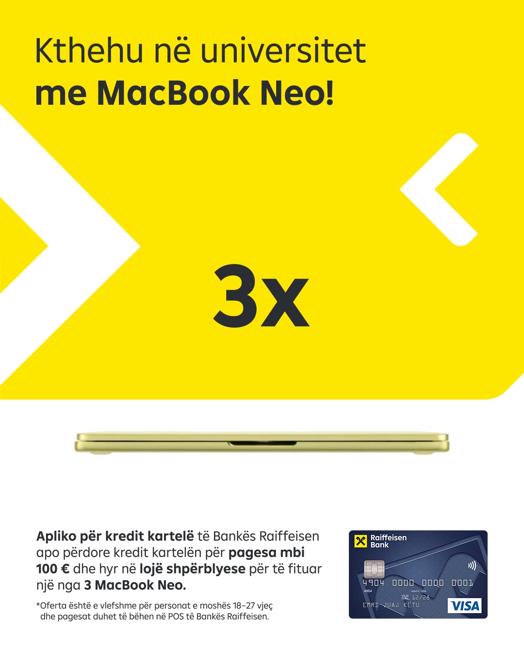 Raiffeisen Bank Facebook ad: Kthehu në universitet me MacBook Neo!