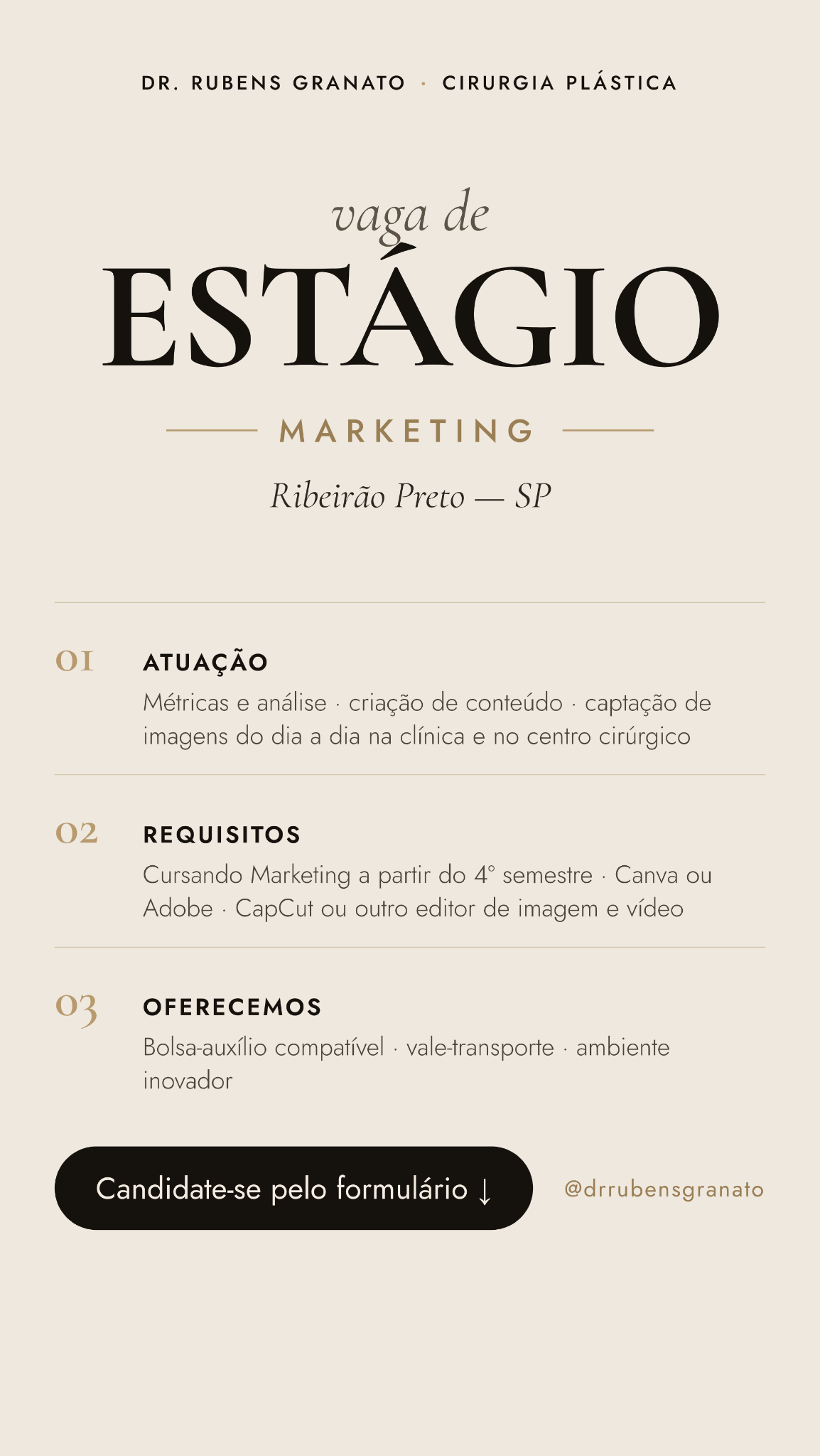 Rubens Granato Facebook ad: Estamos com vaga aberta para Estágio em Marketing…