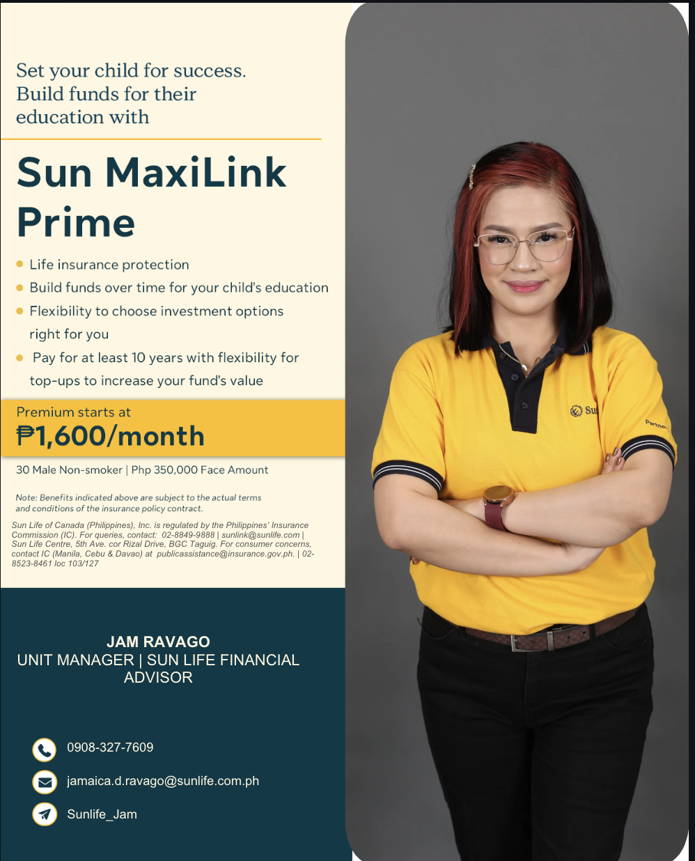 Unit Manager Jam Ravago - The Secret of Success Builders Facebook ad: Start your Sun MaxiLink Prime