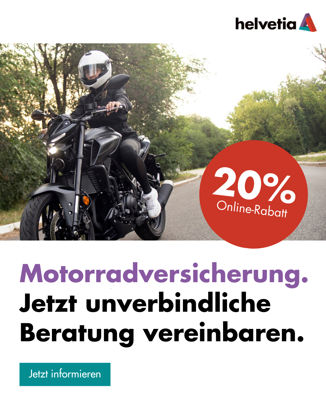 Helvetia Versicherungen Facebook ad: Jetzt 20% Online-Rabatt sichern!