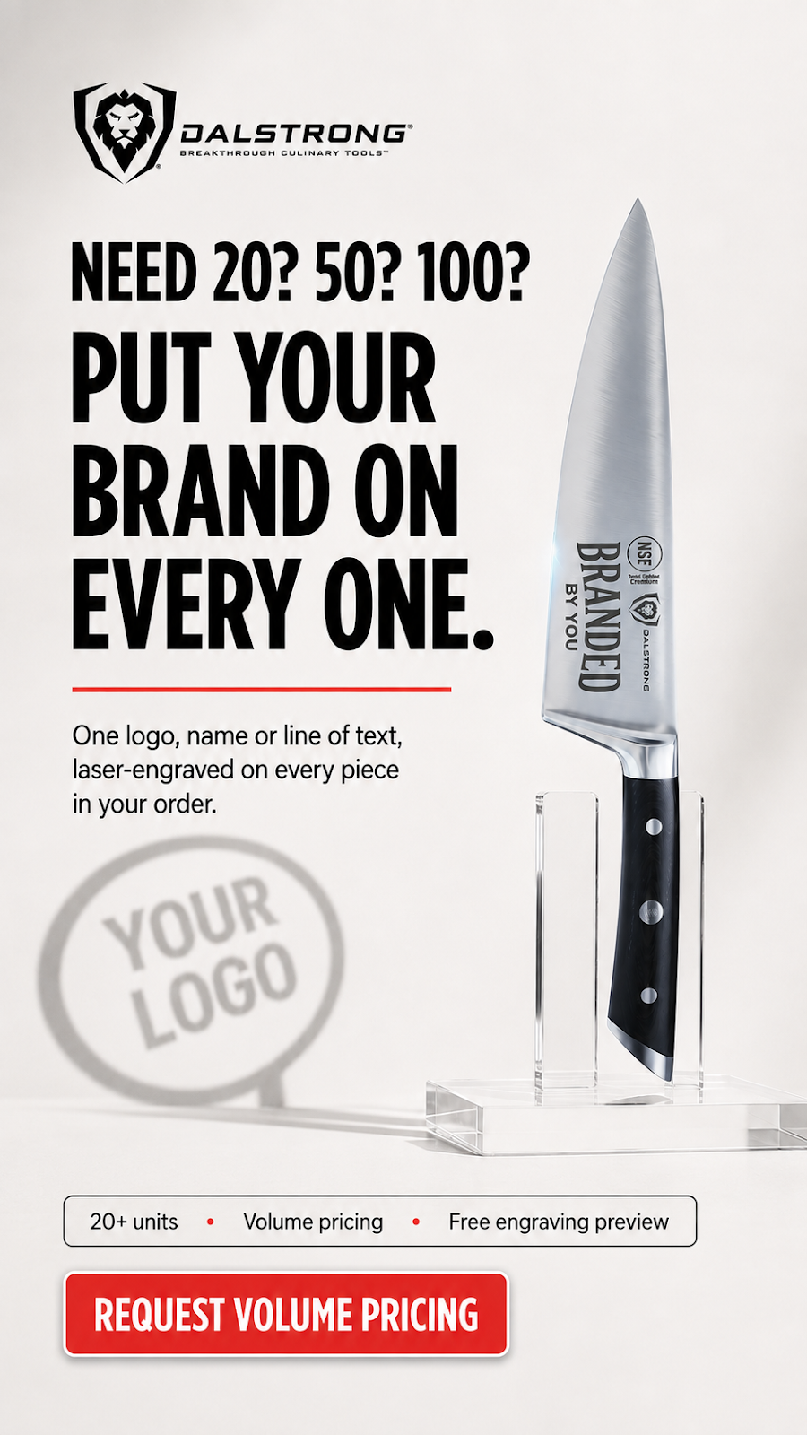 Dalstrong Facebook ad: Bulk Engraved Gifts, One Logo