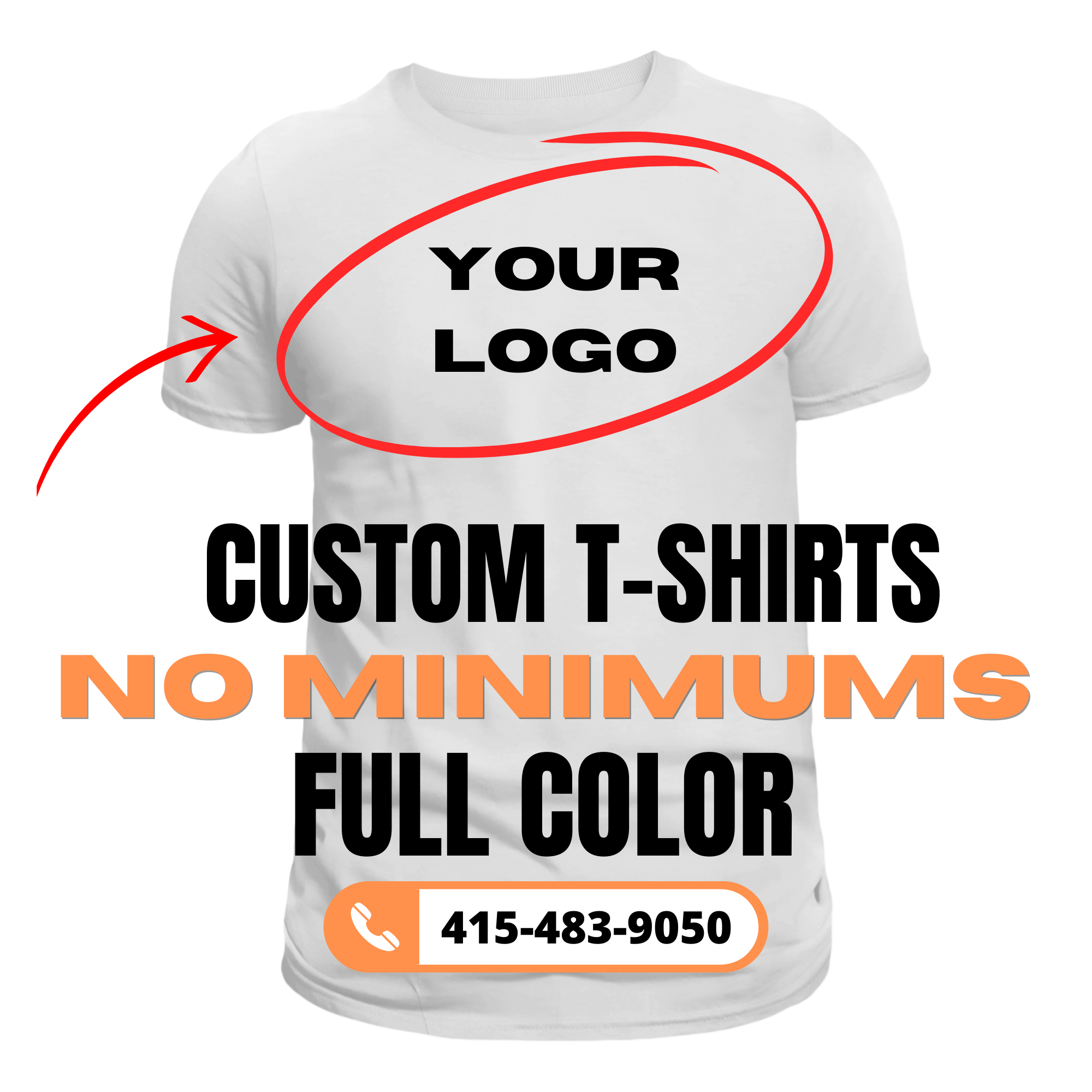Studio208 Print Shop Facebook ad: Custom shirts that never disappoint! No Minimums