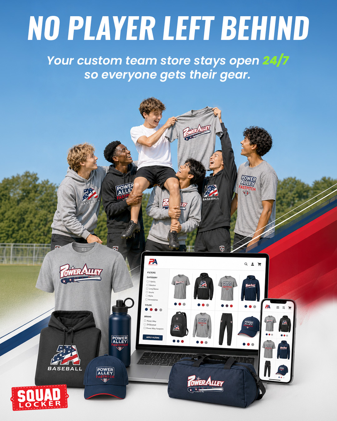 SquadLocker Facebook ad: Build a Free 24/7 Team Store