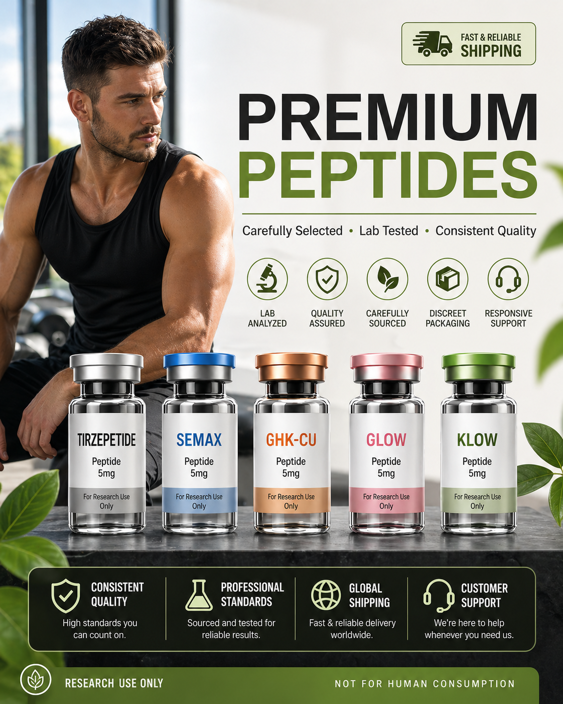 High-Purity Peptide Factory Facebook ad: One Bottle: Recovery + Radiant Skin