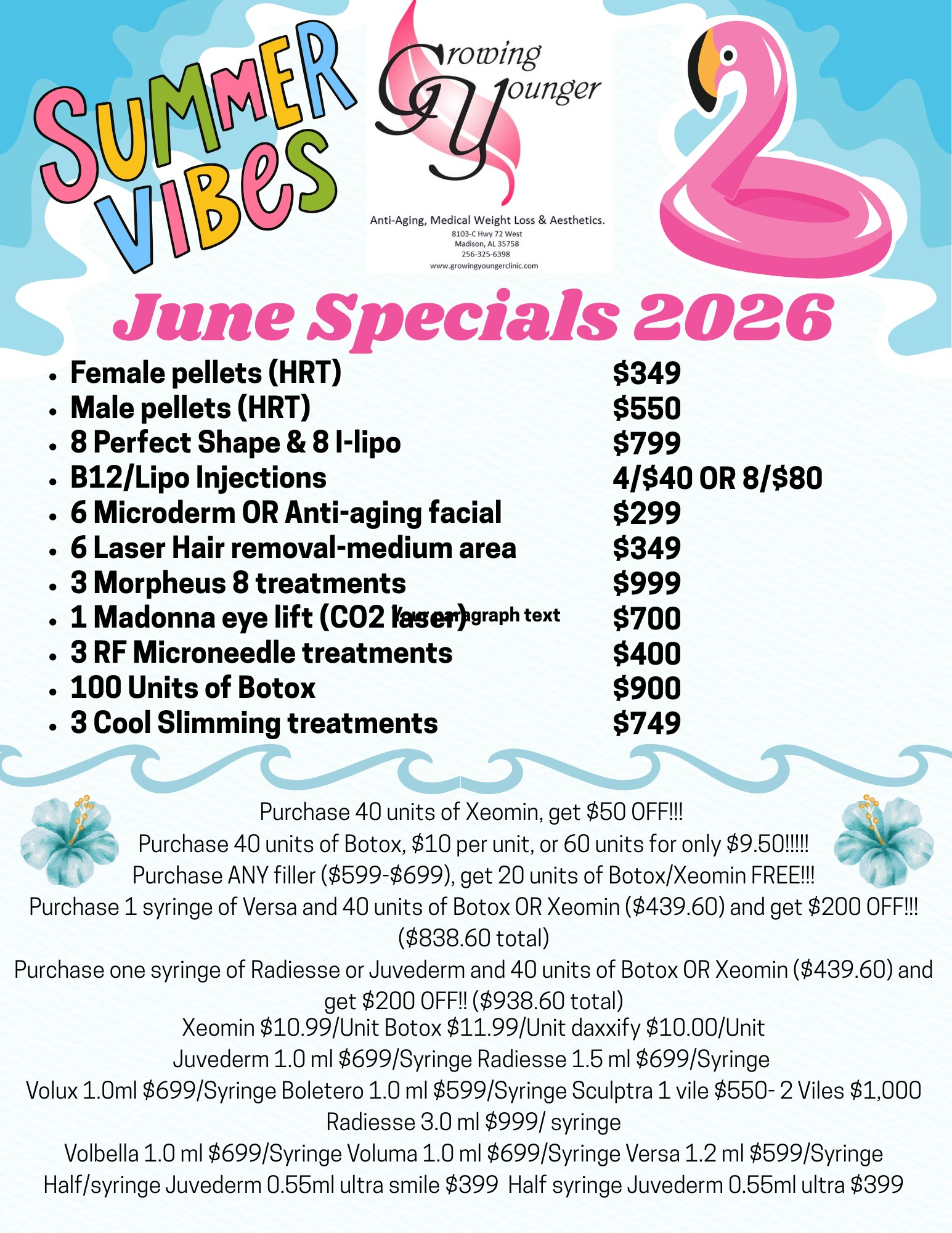 Growing Younger Clinic, LLC Facebook ad: JUNE SPECIALS ARE HERE!