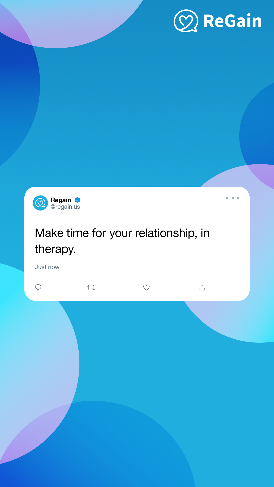 Regain: Relationship Counseling Facebook ad: Get started in therapy online.