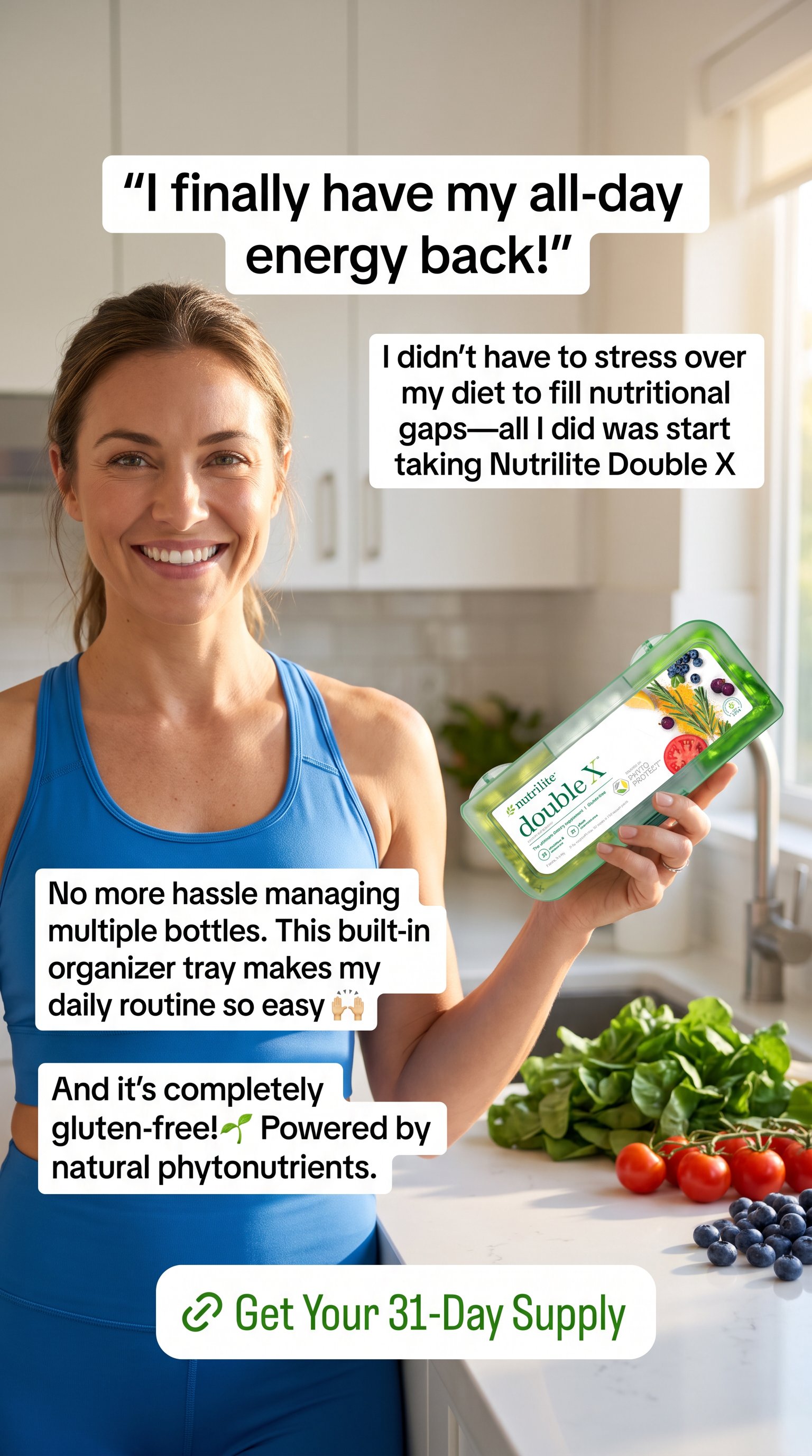 AMoss Brands Facebook ad: Feeling tired and sluggish daily? Try Nutrilite Double X…