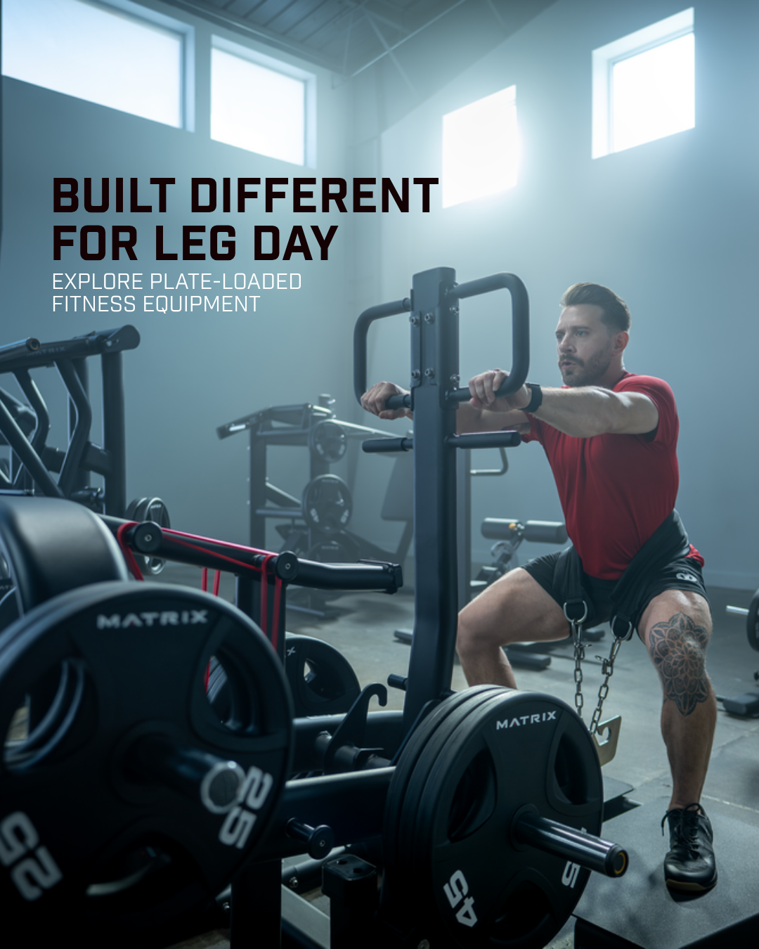 Matrix Fitness Facebook ad: Built Different for Leg Day
