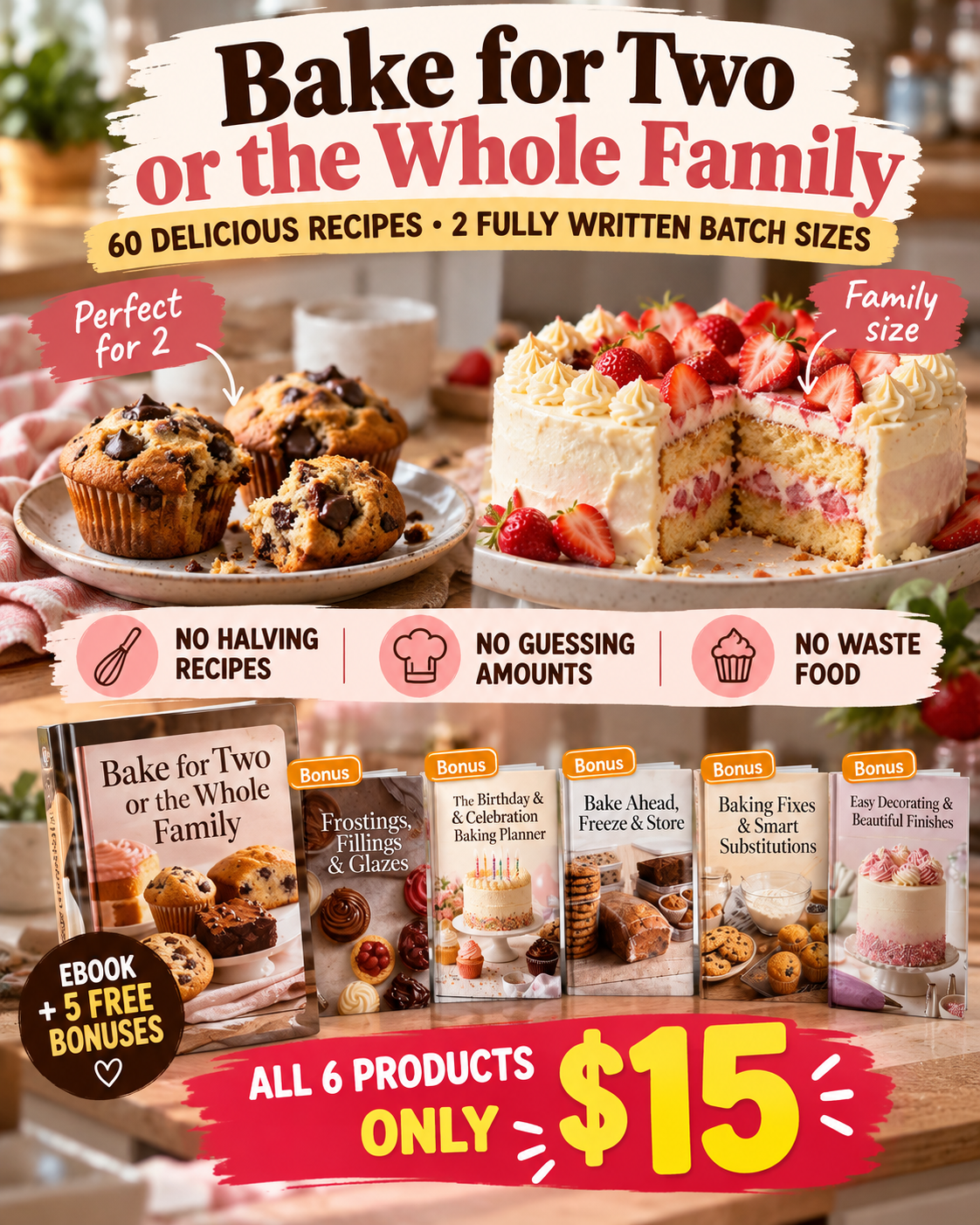 Nexos Digitales redes Facebook ad: 60 Baking Recipes, Made for 2 or the Whole Family