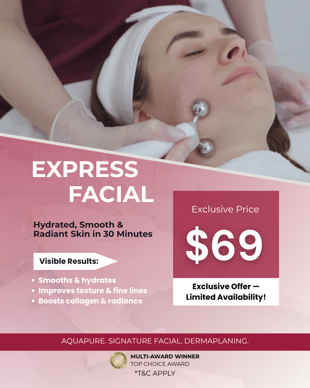 Canada MedLaser Clinics - Specials Facebook ad: Refresh & Glow: Book Your Express Facial Today!