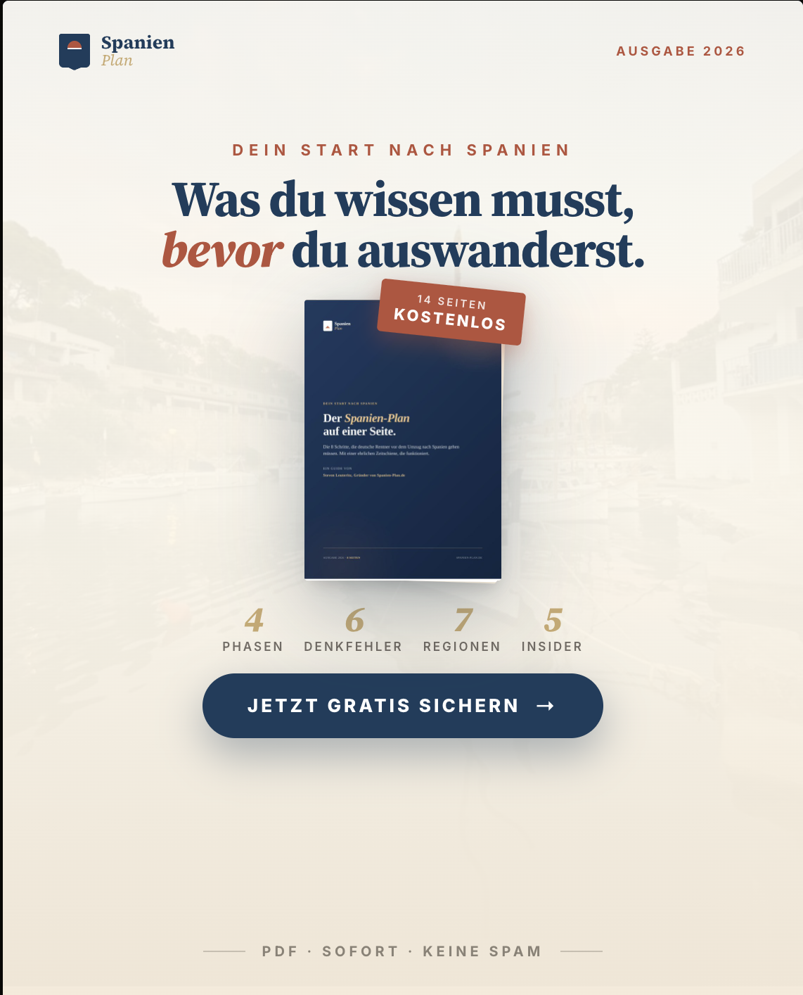 Spanien-plan.de Facebook ad: 14 Seiten. 4 Phasen. 6 Denkfehler. Sofort als PDF…