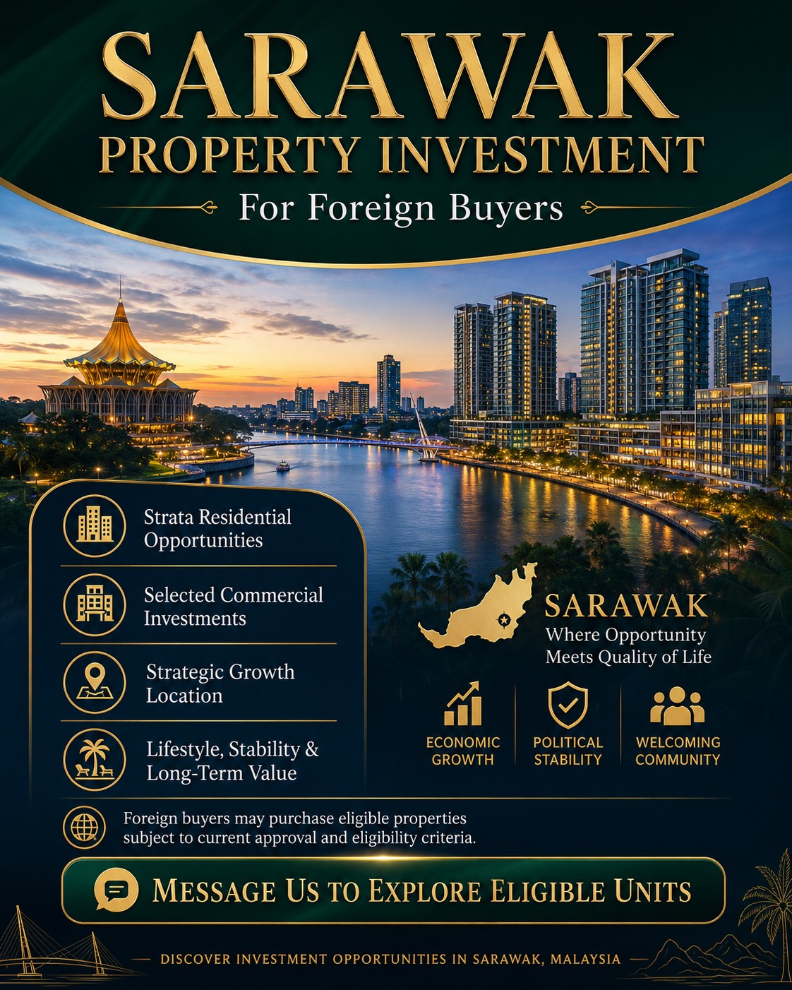 Wealth Creation Property Kuching Facebook ad: For foreign buyers, property purchase in Sarawak is…